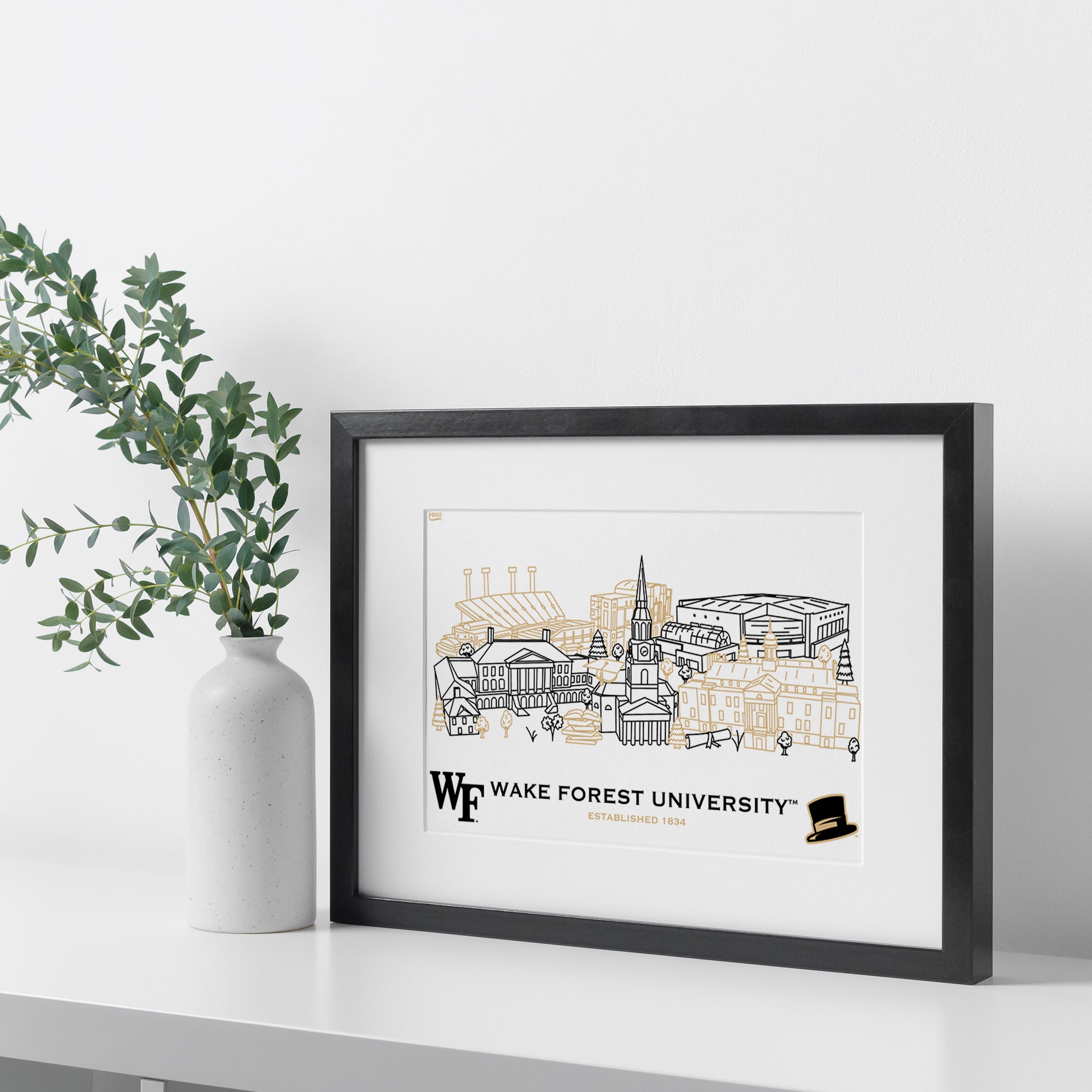 Wake Forest Demon Deacons Framed Campus Line Wall Art 11" x 14"