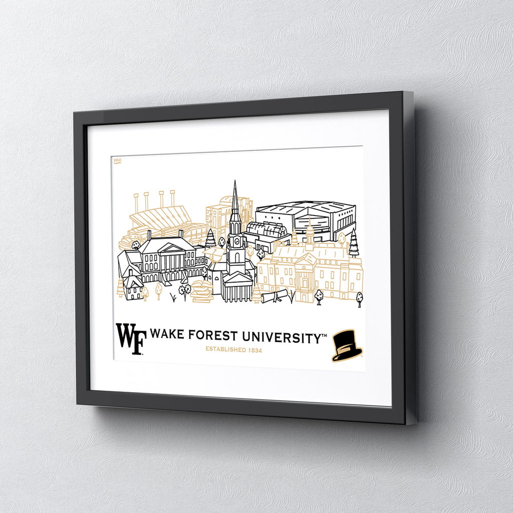 Wake Forest Demon Deacons Framed Campus Line Wall Art 11" x 14"