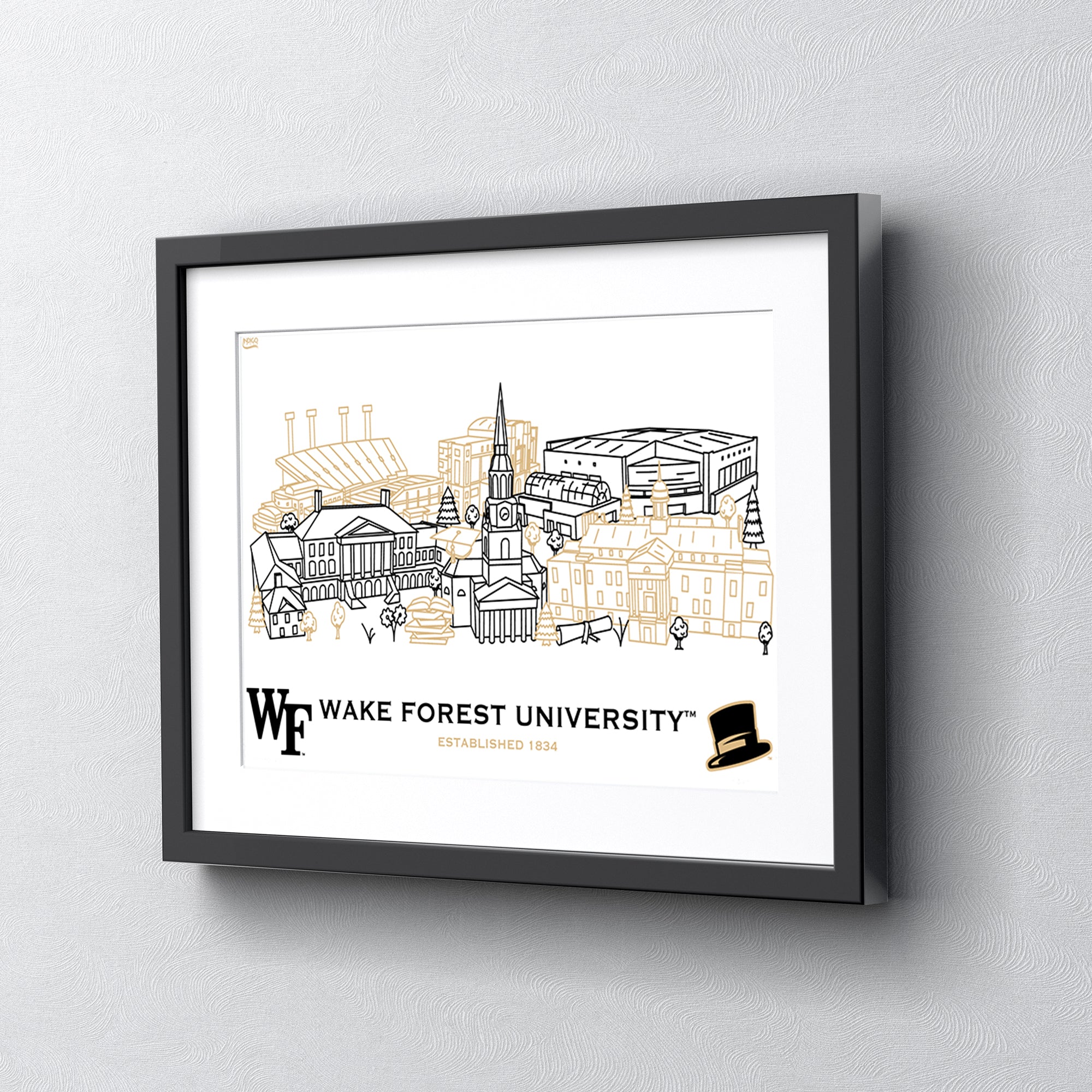 Wake Forest Demon Deacons Framed Campus Line Wall Art 11" x 14"