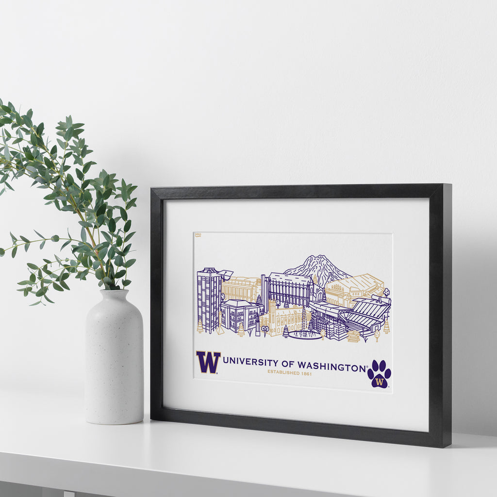 Washington Huskies Framed Campus Line Wall Art 11" x 14"