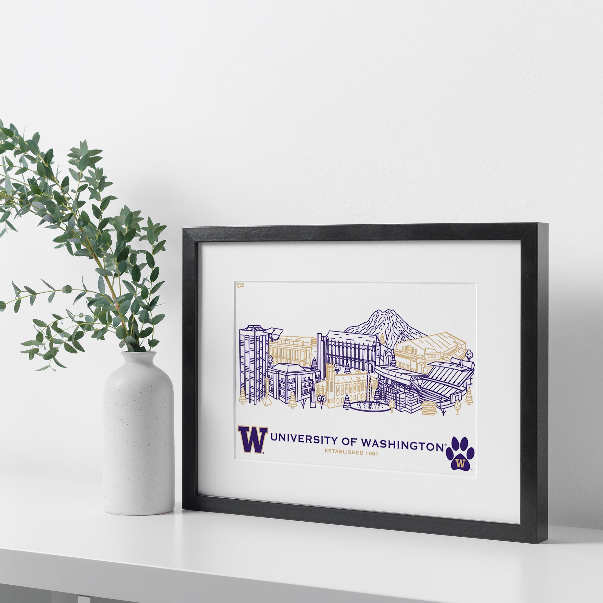 Washington Huskies Framed Campus Line Wall Art 11" x 14"