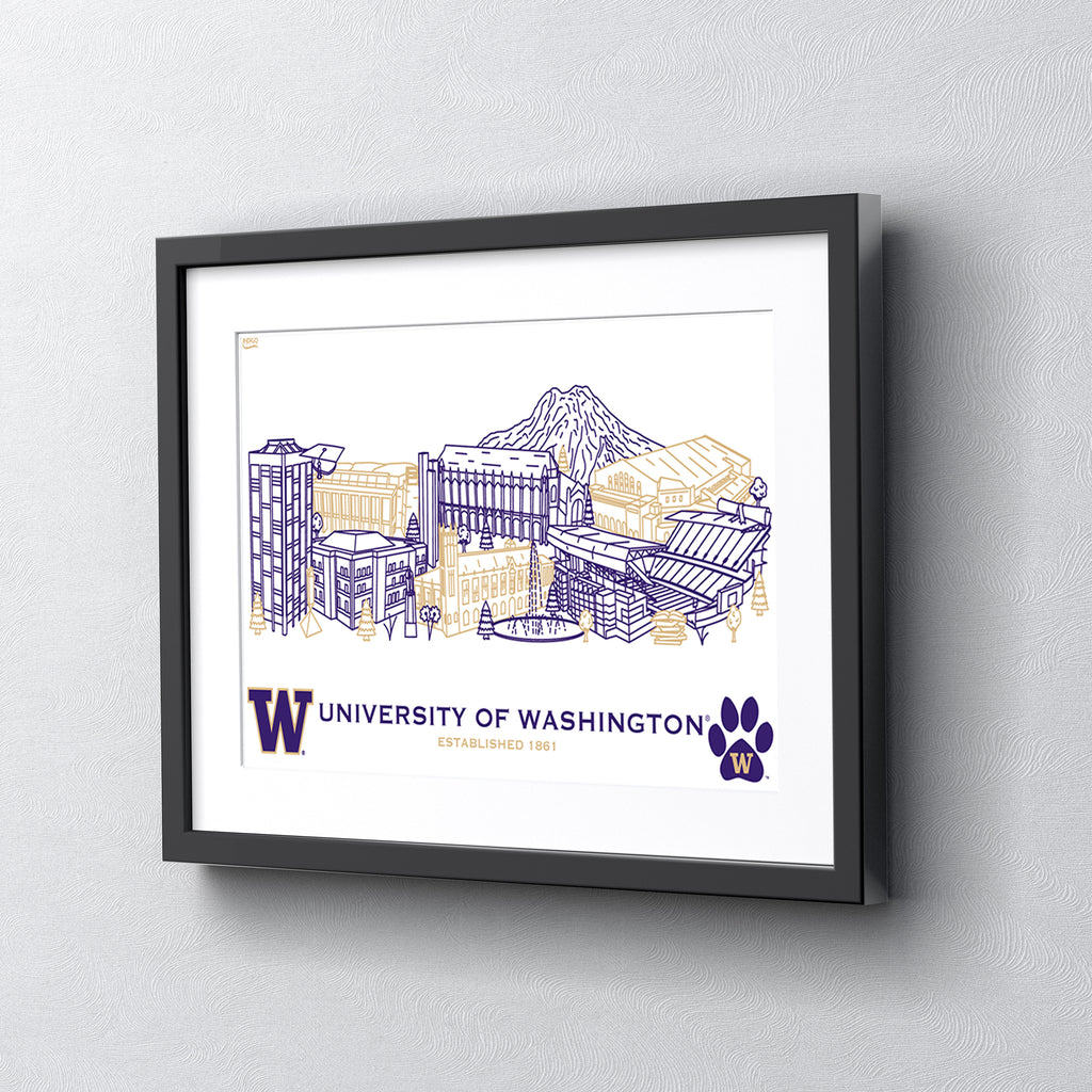 Washington Huskies Framed Campus Line Wall Art 11" x 14"