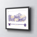 Washington Huskies Framed Campus Line Wall Art 11" x 14"