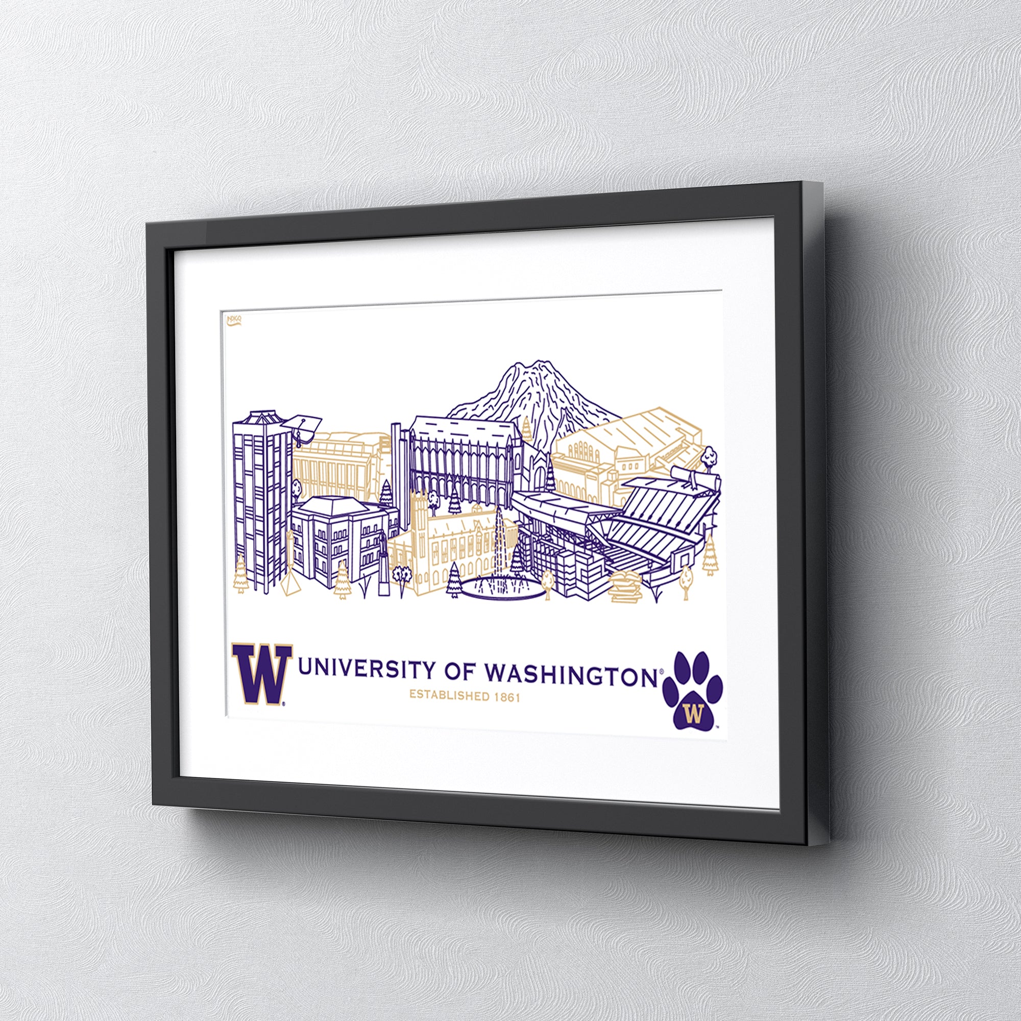 Washington Huskies Framed Campus Line Wall Art 11" x 14"
