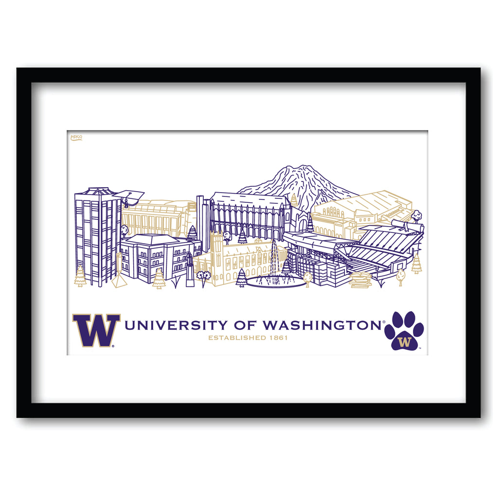 Washington Huskies Framed Campus Line Wall Art 11" x 14"