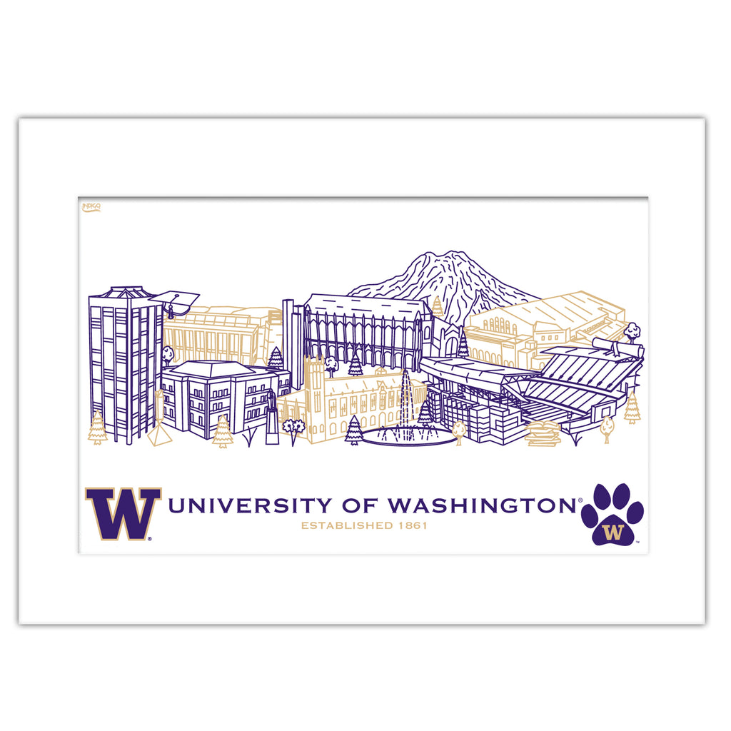 Washington Huskies Matted Campus Line Wall Art 11" x 14"