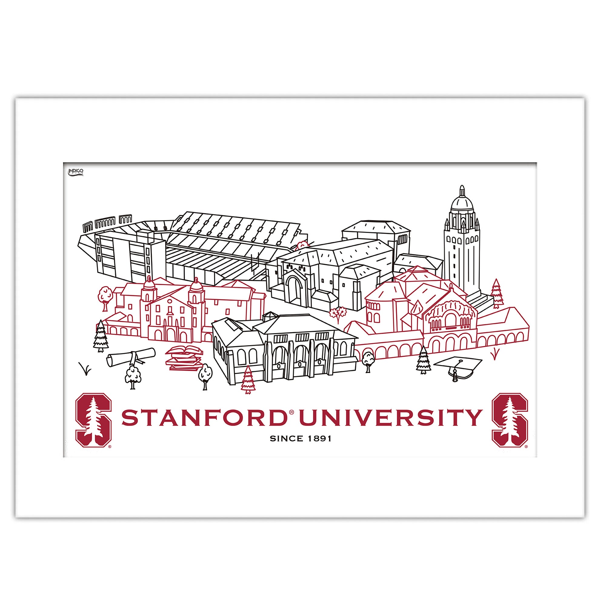 Stanford Cardinal Matted Campus Line Wall Art 11" x 14"