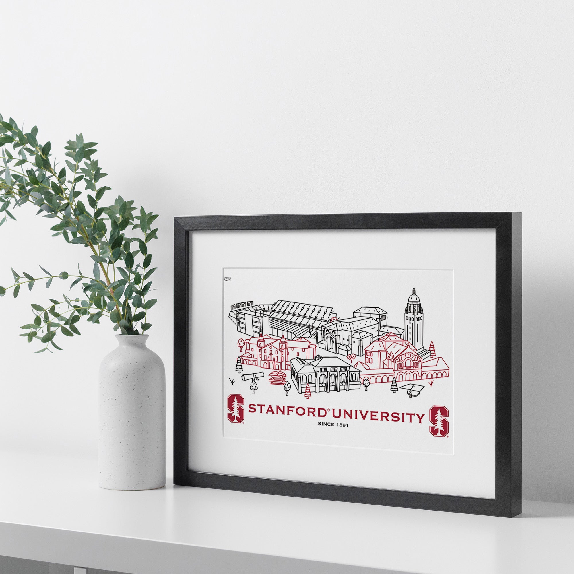 Stanford Cardinal Framed Campus Line Wall Art 11" x 14"