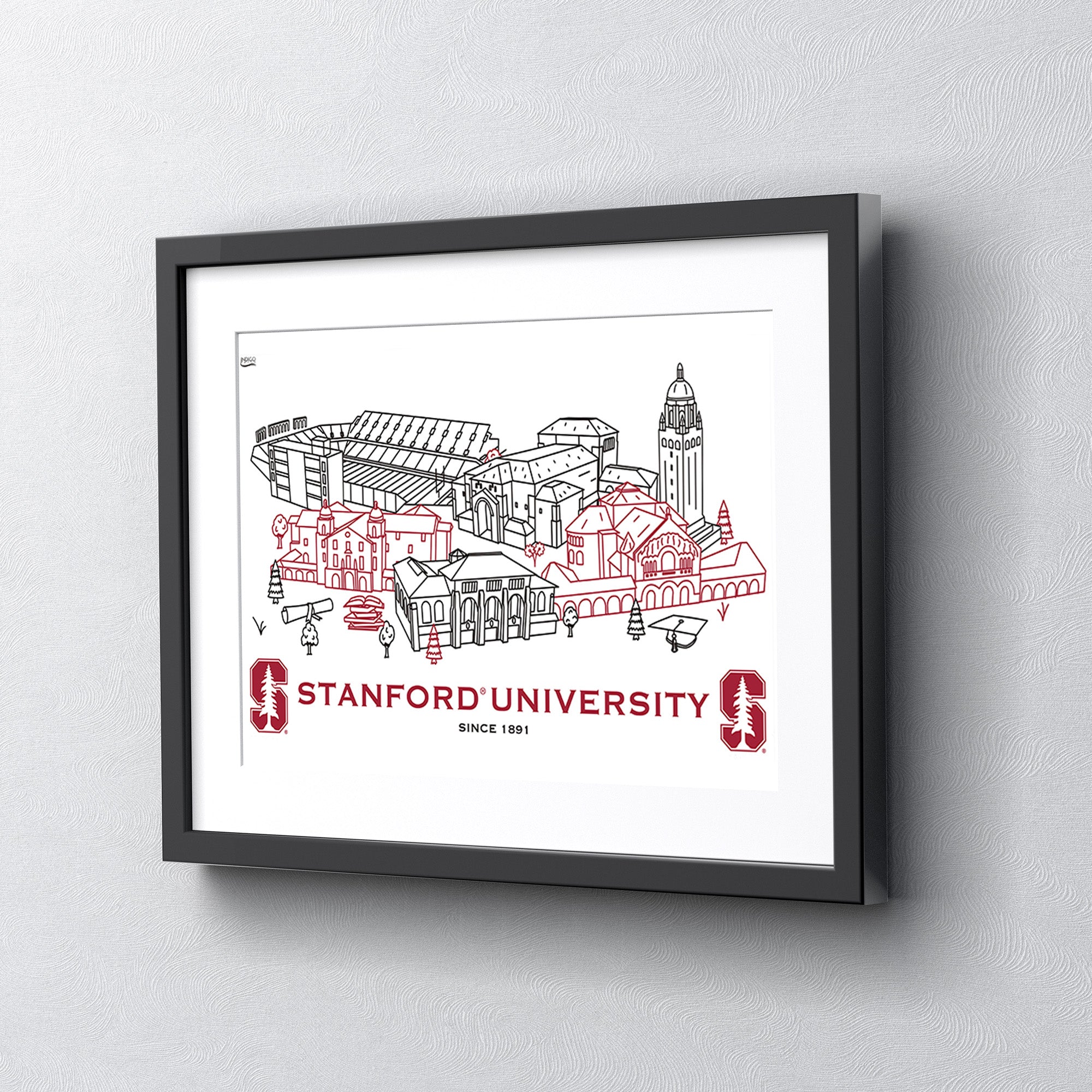 Stanford Cardinal Framed Campus Line Wall Art 11" x 14"