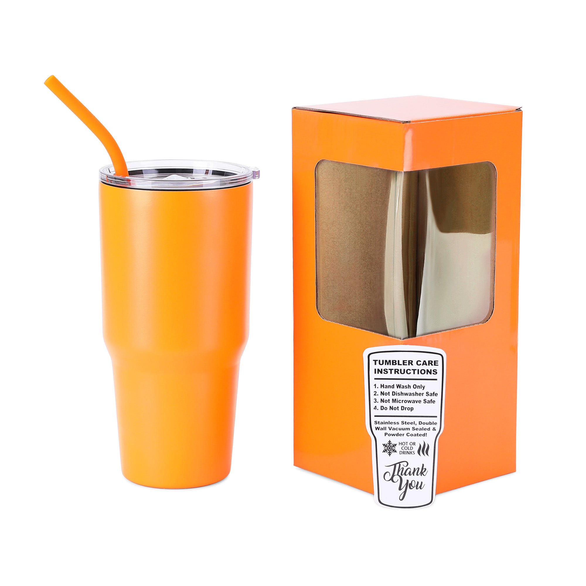 30oz without handle Orange Powder Coated Tumbler