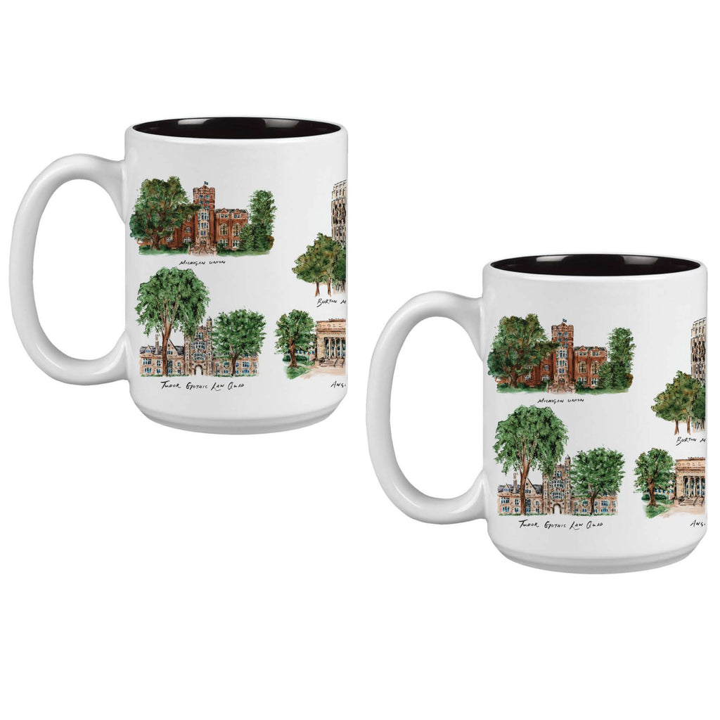 15oz Michigan Wolverines Laura Wilcox University Collection 2-Pack Mug Set