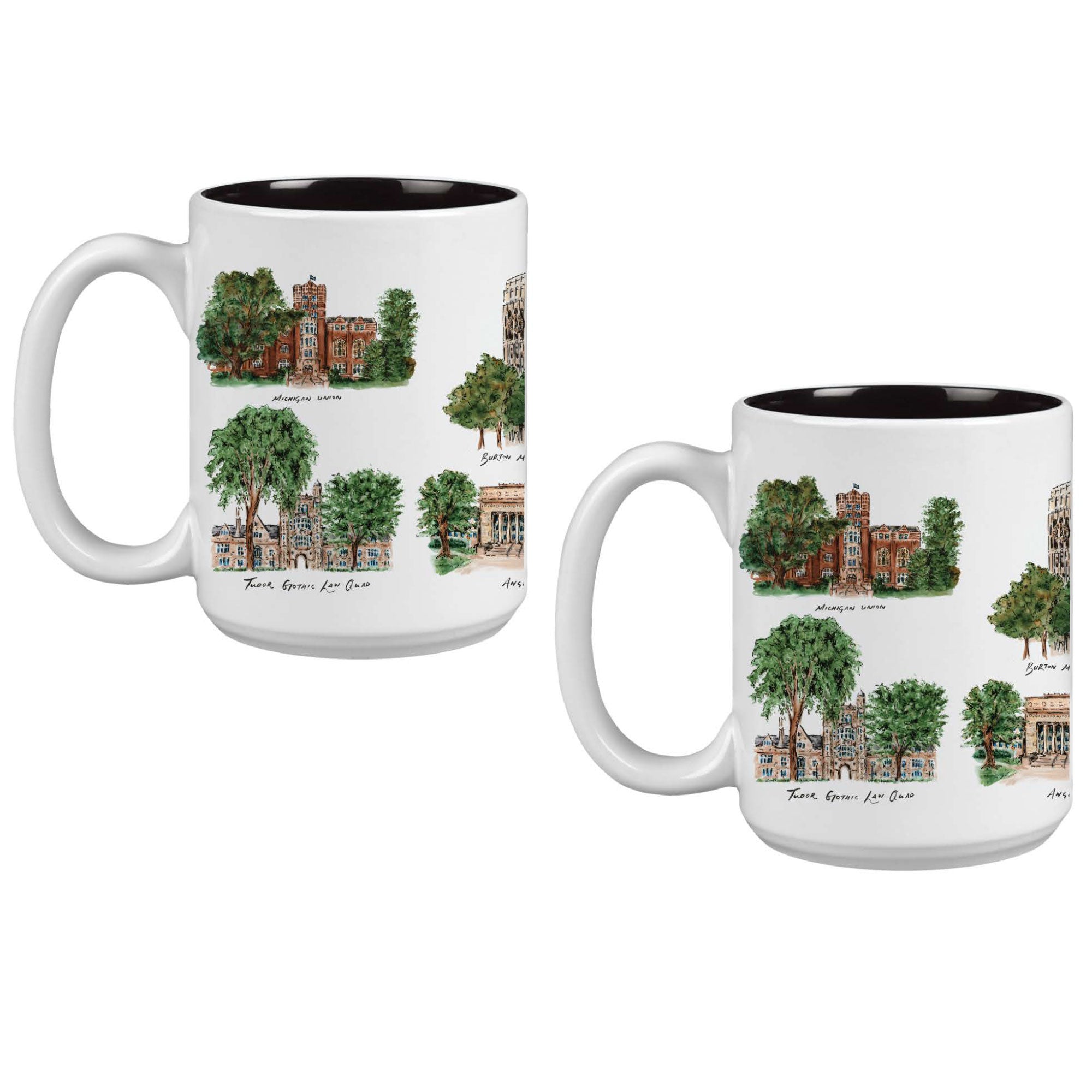 15oz Michigan Wolverines Laura Wilcox University Collection 2-Pack Mug Set