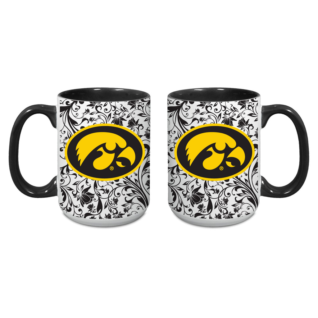 Set of 2 Iowa Hawkeyes 15oz Floral Mugs