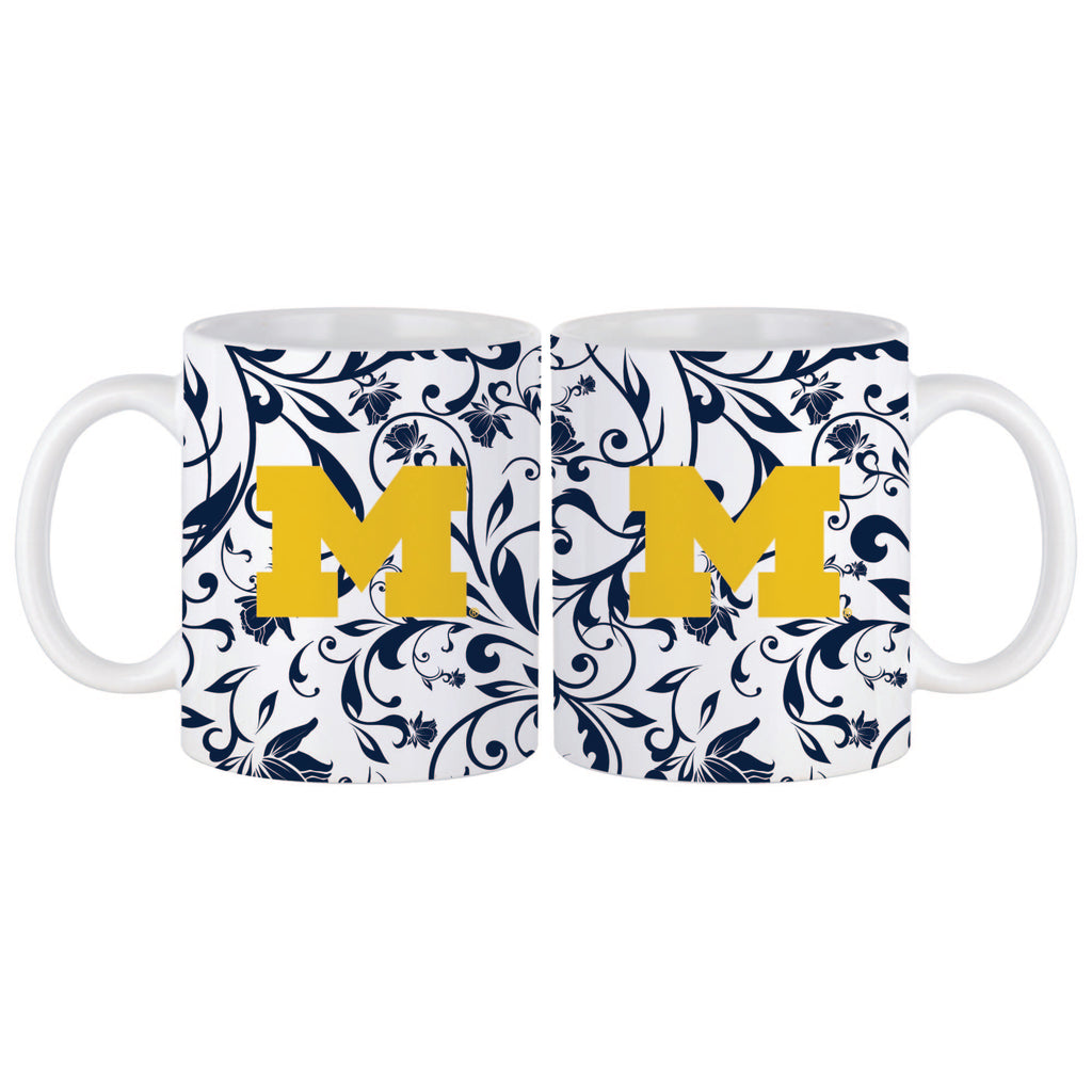 Set of 2 Michigan Wolverines Floral 11oz Mugs