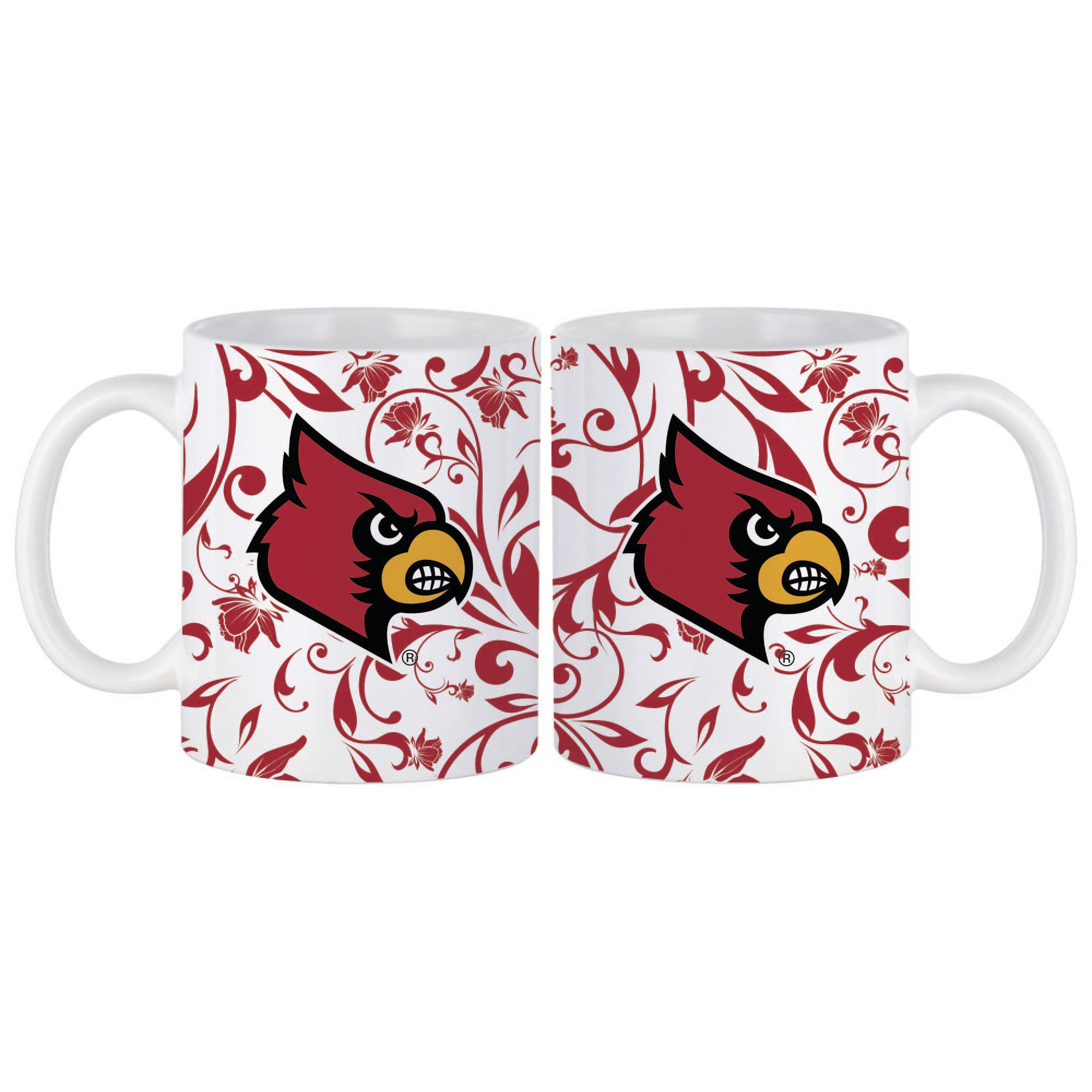 Set of 2 Louisville Cardinals Floral 11oz Mugs