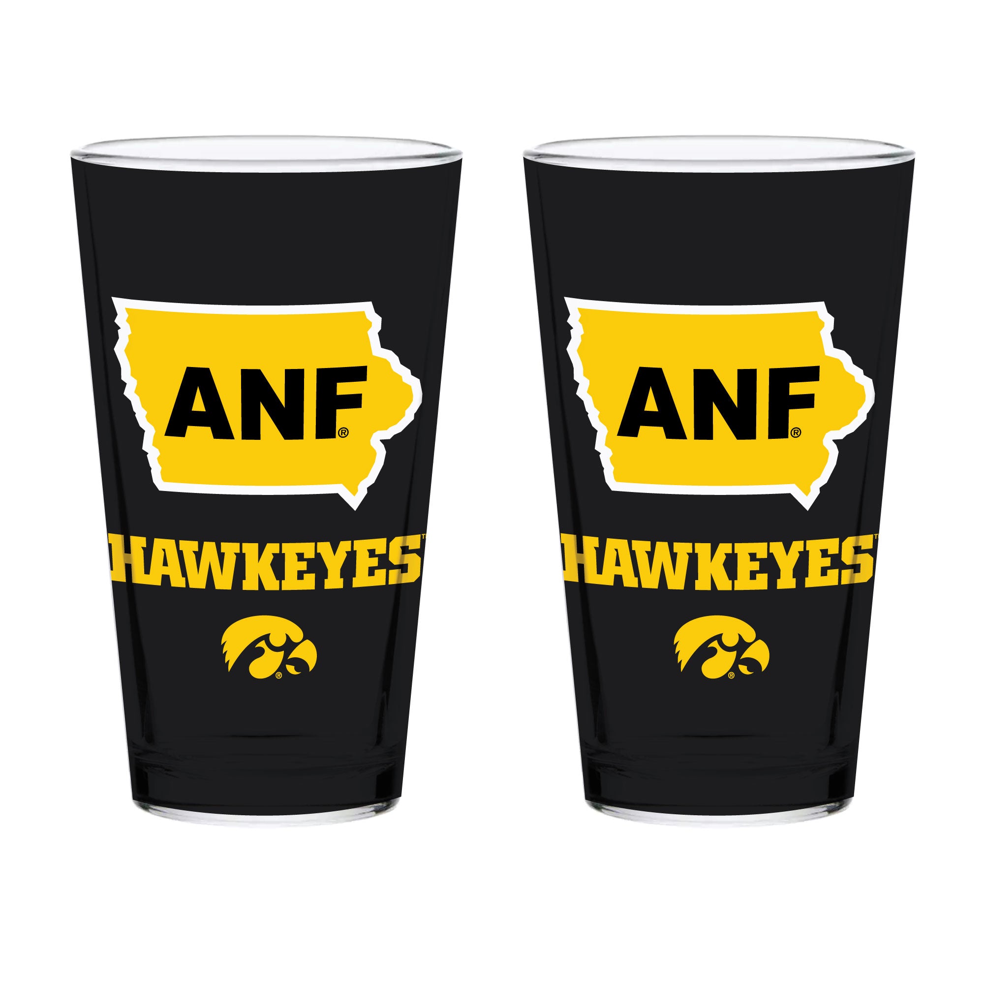 Set of 2 Iowa Hawkeyes 16oz ANF Pint Glasses