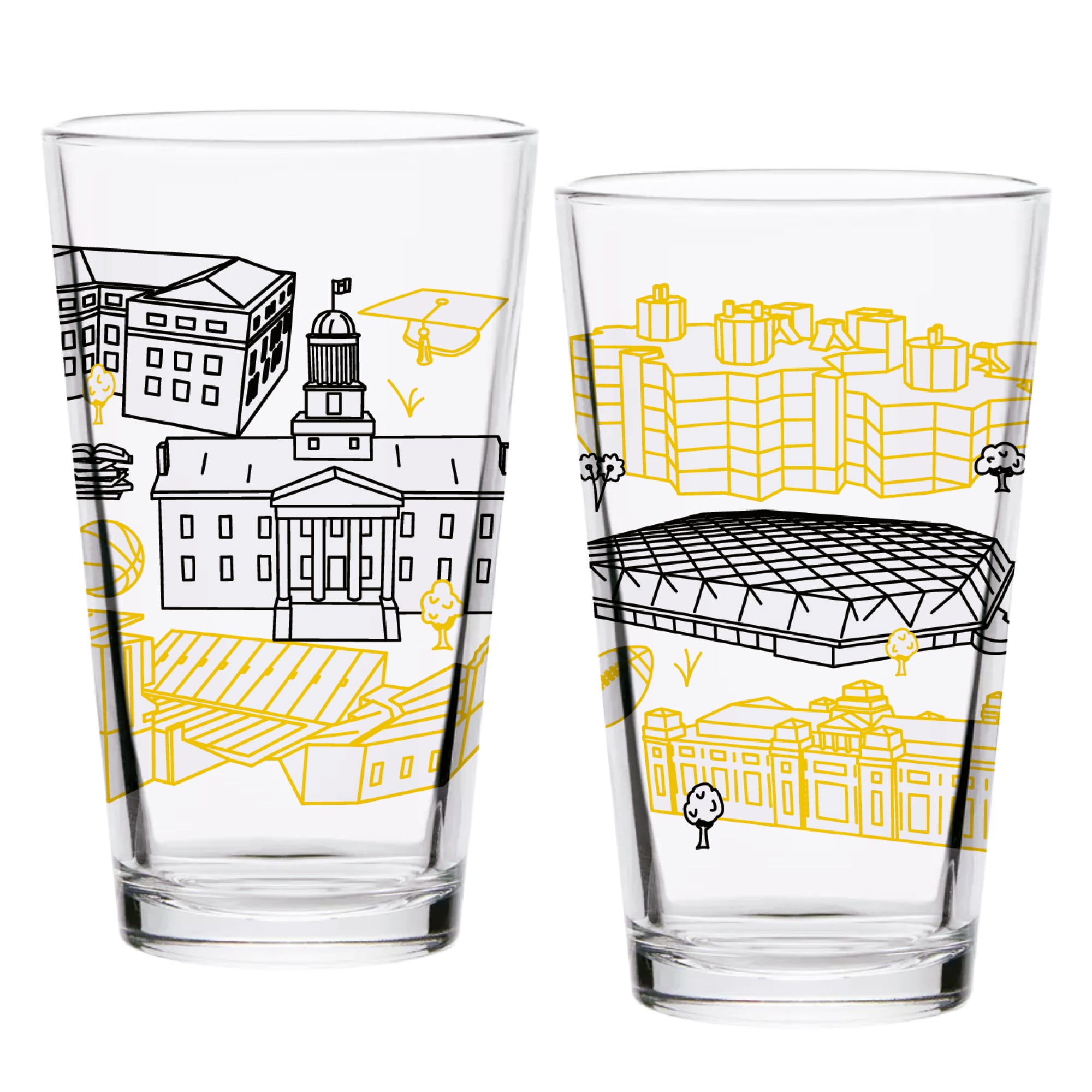 Set of 2 Iowa Hawkeyes Campus Line Art 16oz Pints