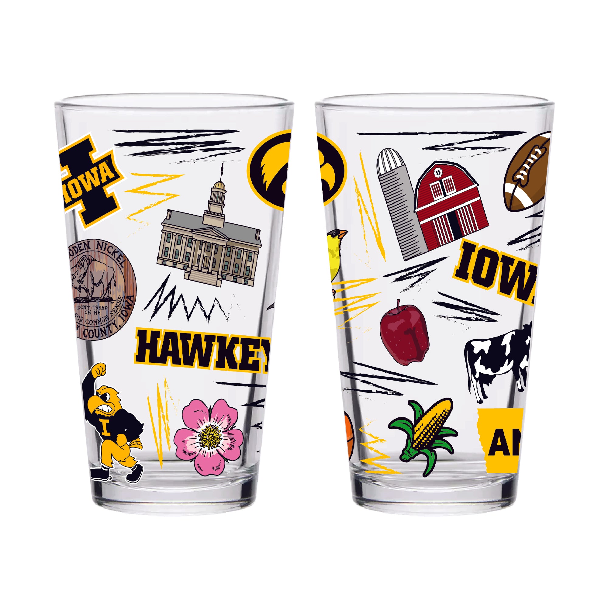 Set of 2 Iowa Hawkeyes Local 16oz Pints