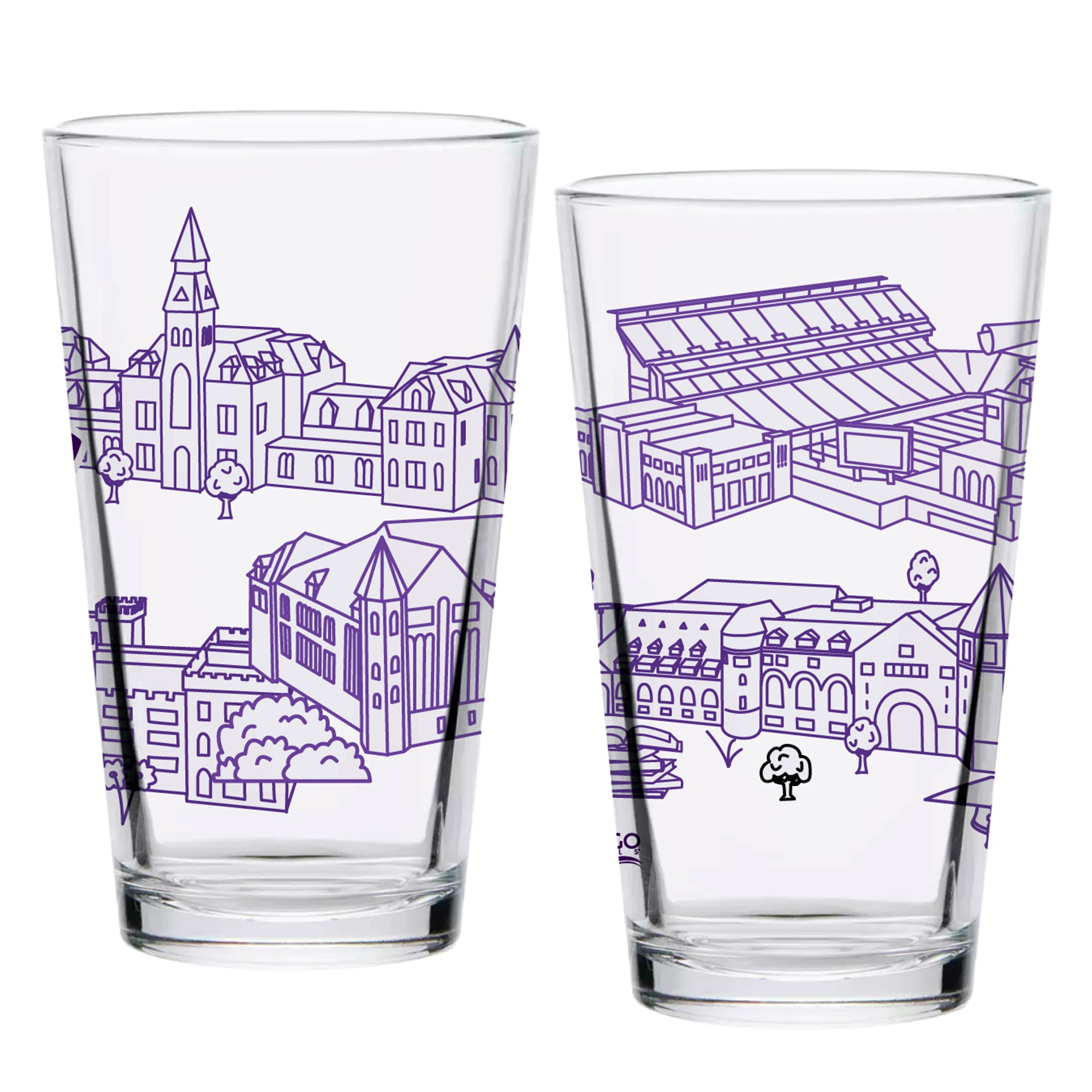 Set of 2 K-State Wildcats Campus Line Art 16oz Pints