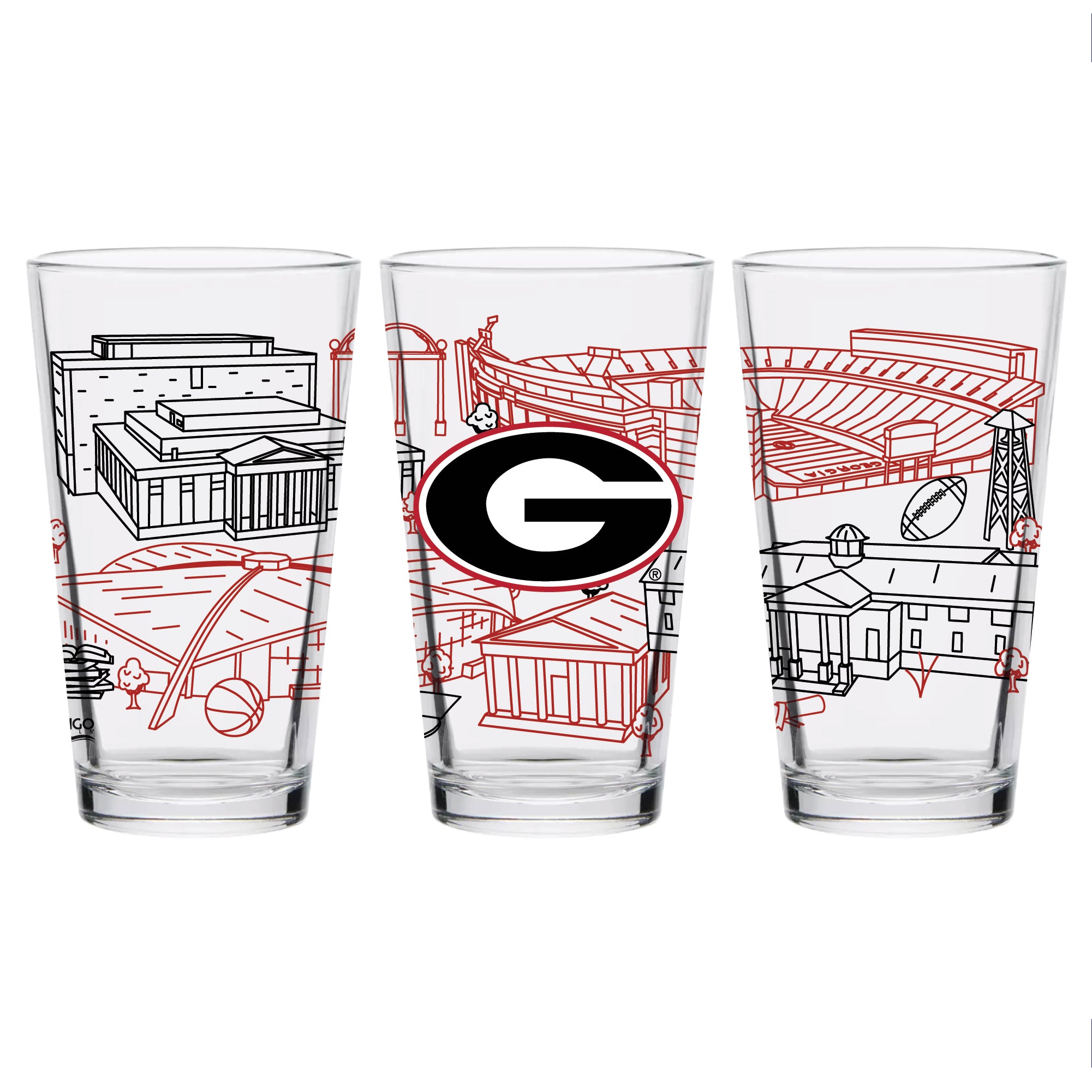 Set of 2 Georgia Bulldogs Campus Line Art 16oz Pints