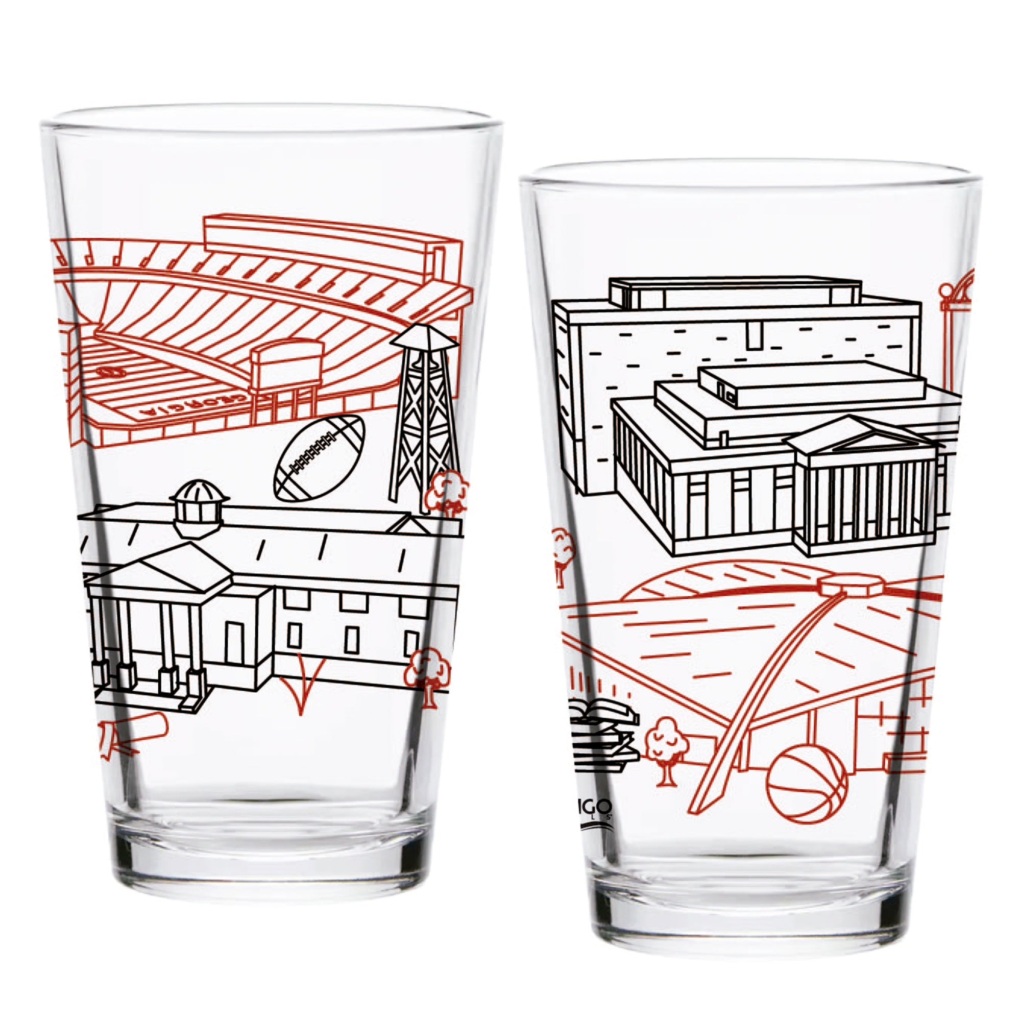 Set of 2 Georgia Bulldogs Campus Line Art 16oz Pints