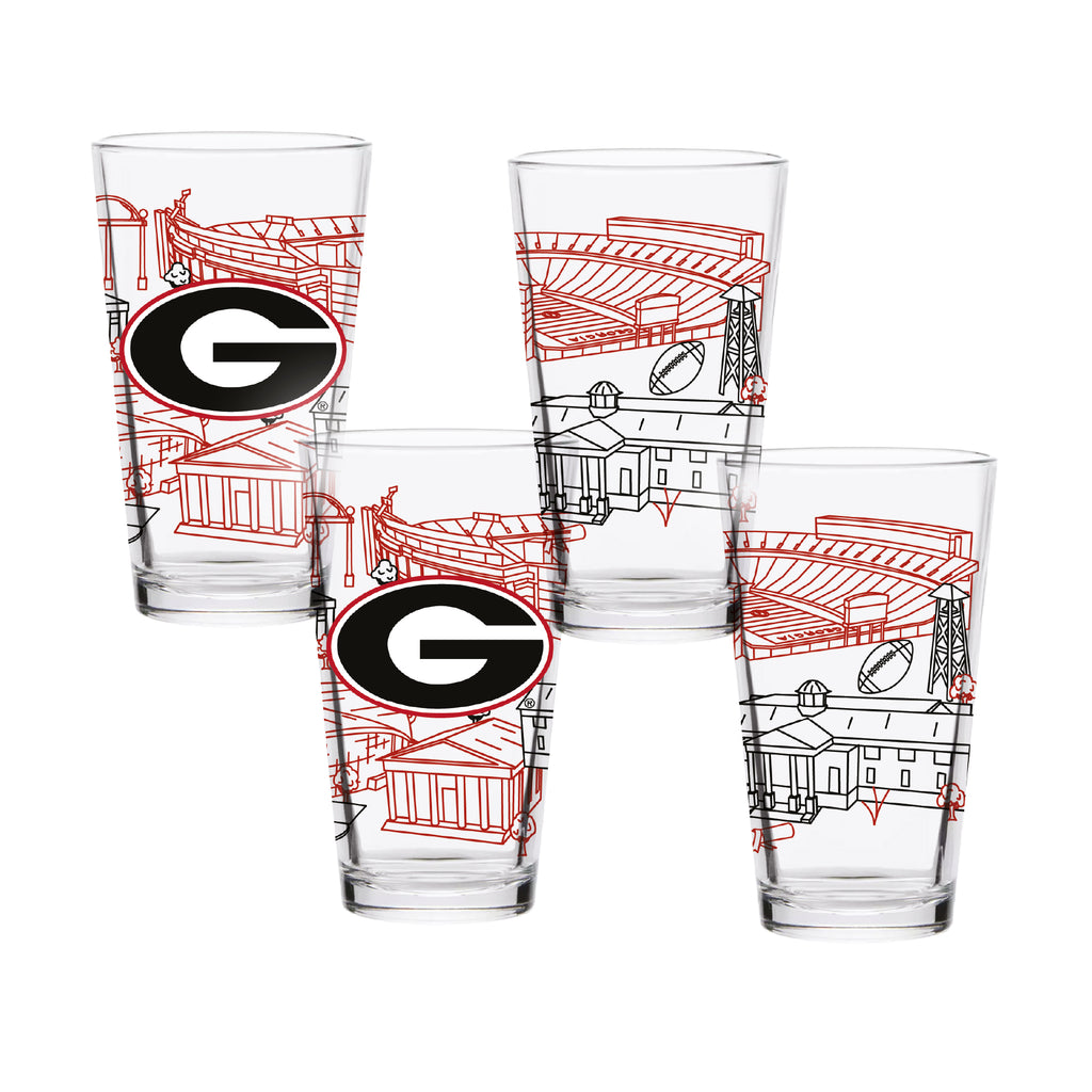 Set of 4 Georgia Bulldogs Campus Line Art 16oz Pints