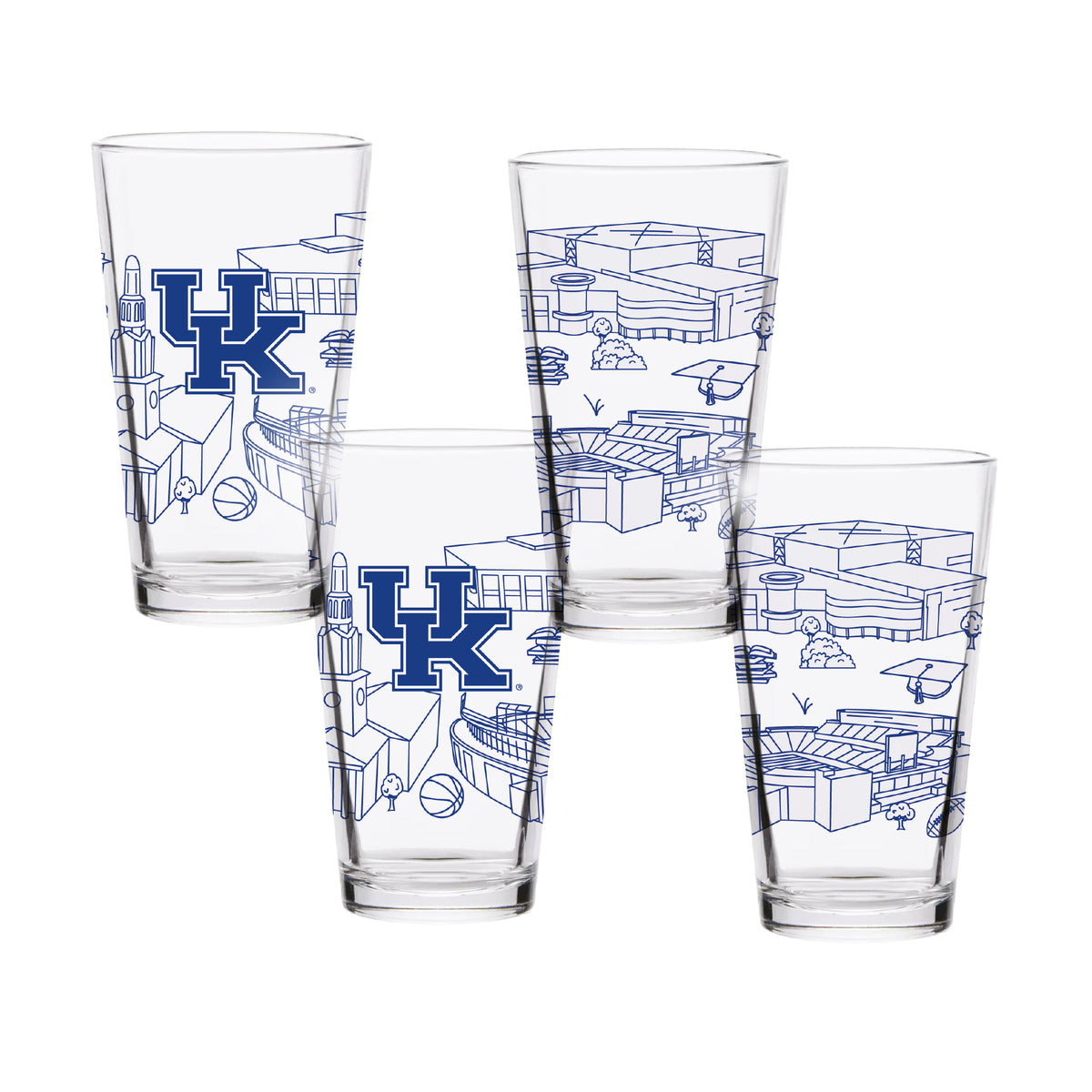 Set of 4 Kentucky Wildcats Campus Line Art 16oz Pints