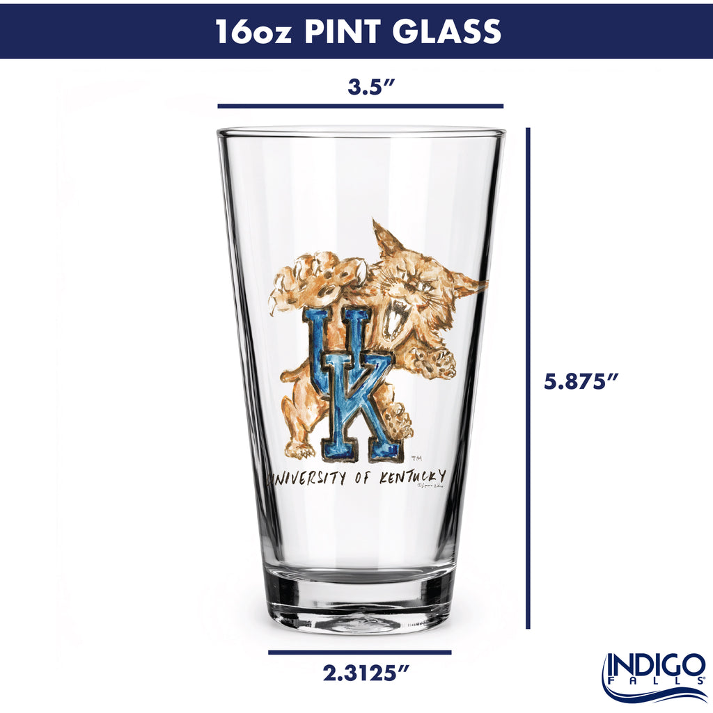 Set of 4 Kentucky Wildcats Mascot by Laura Wilcox 16oz Pint Glasses