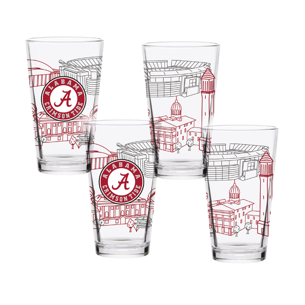 Set of 4 Alabama Crimson Tide Campus Line Art 16oz Pints