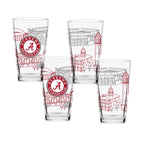 Set of 4 Alabama Crimson Tide Campus Line Art 16oz Pints
