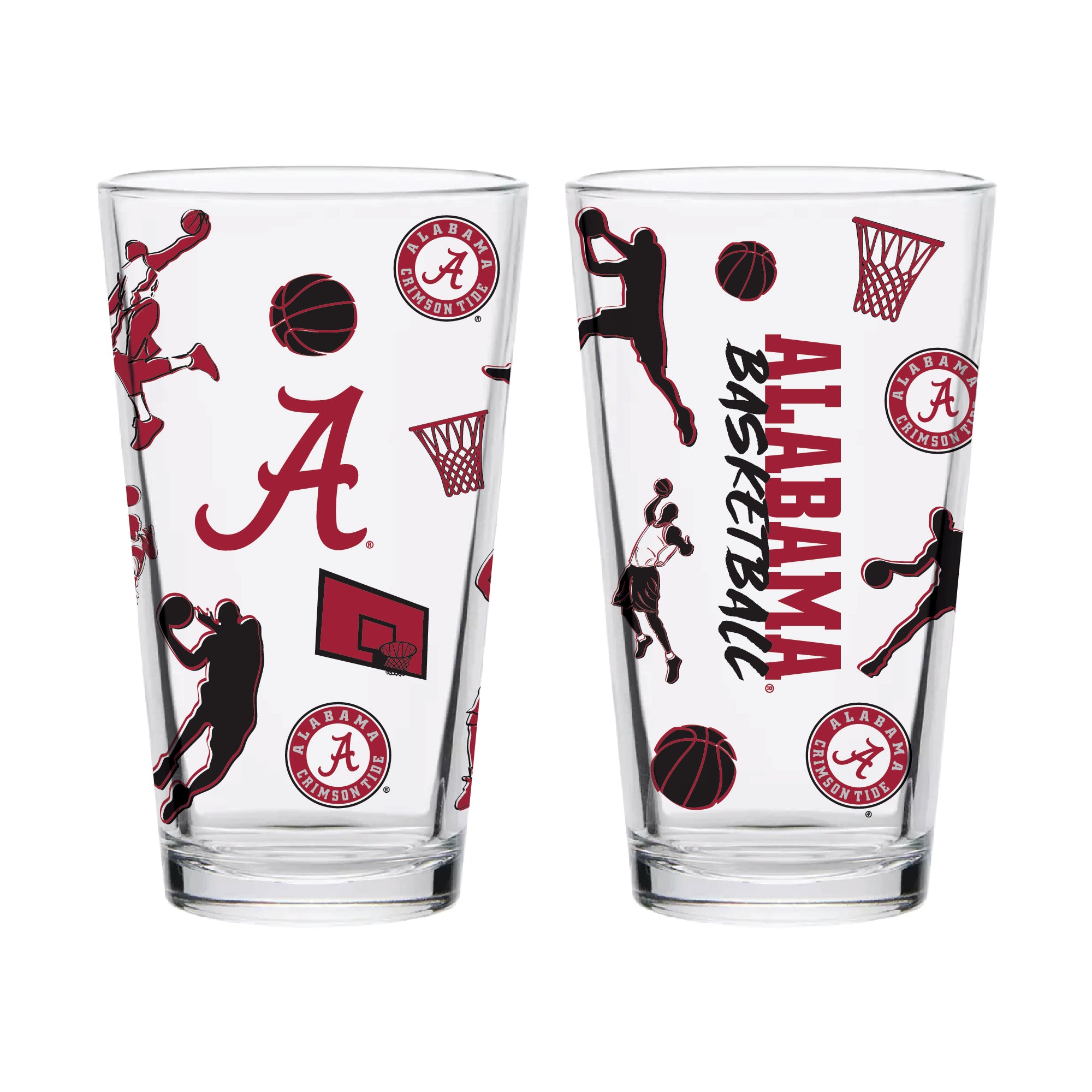 Set of 2 Alabama Crimson Tide Basketball Sketch 16oz Pints