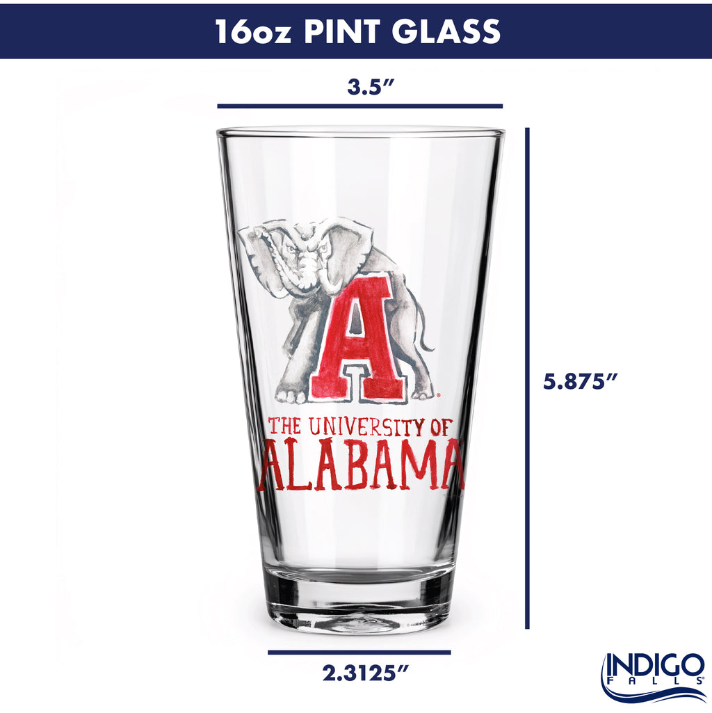 Set of 4 Alabama Crimson Tide Mascot by Laura Wilcox 16oz Pint Glasses