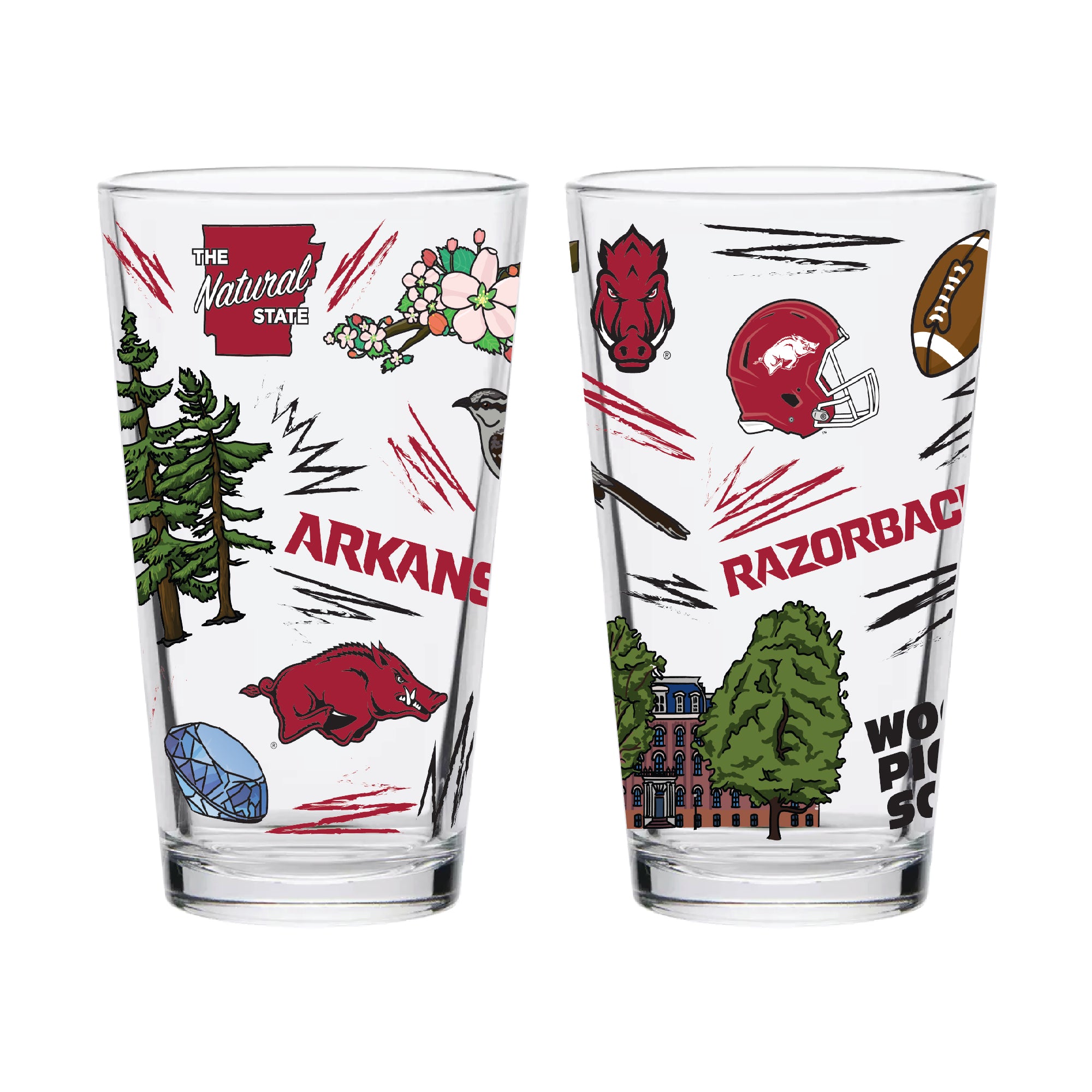 Set of 2 Arkansas Razorbacks Local 16oz Pints