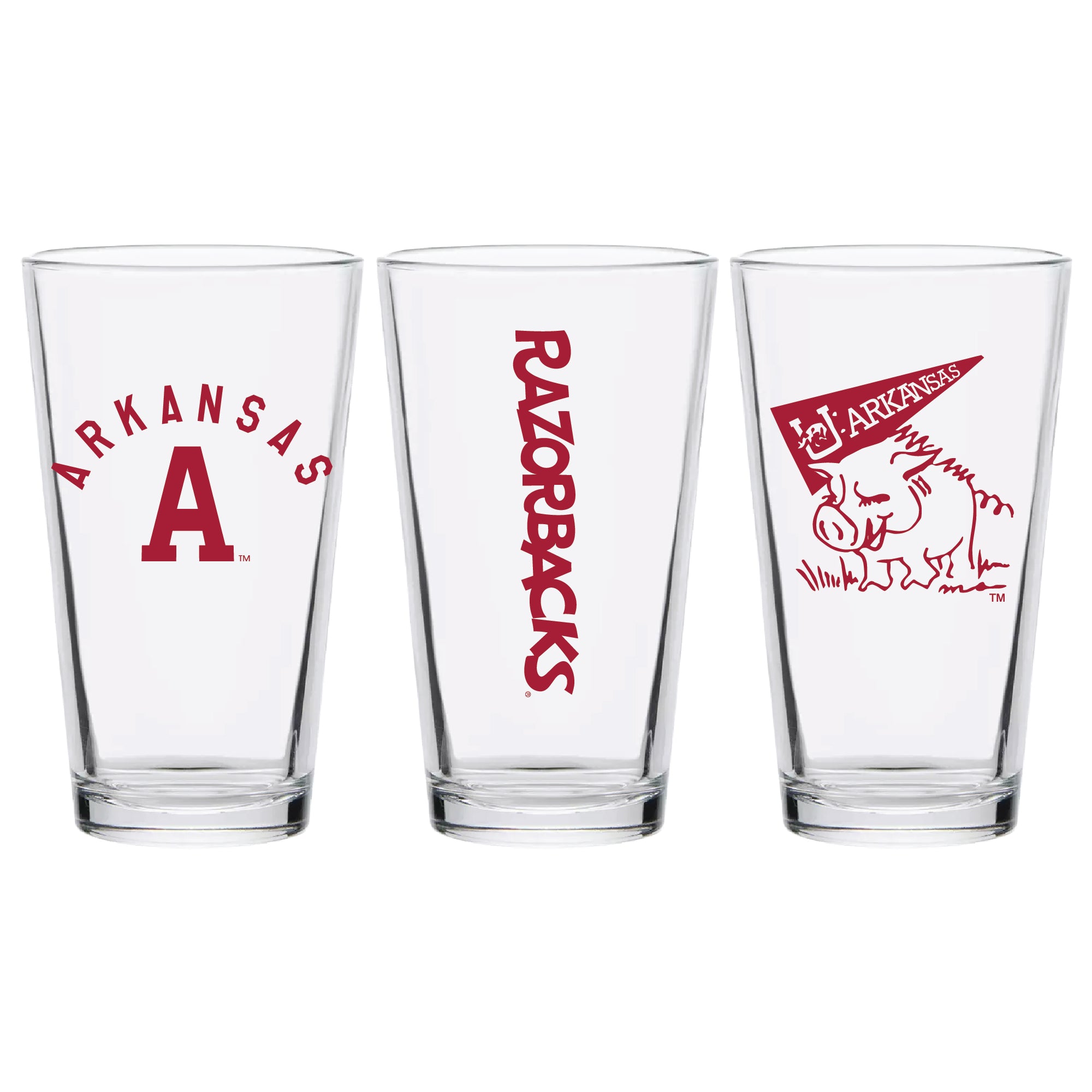 Set of 2 Arkansas Razorbacks College Vault Sketch 16oz Pints