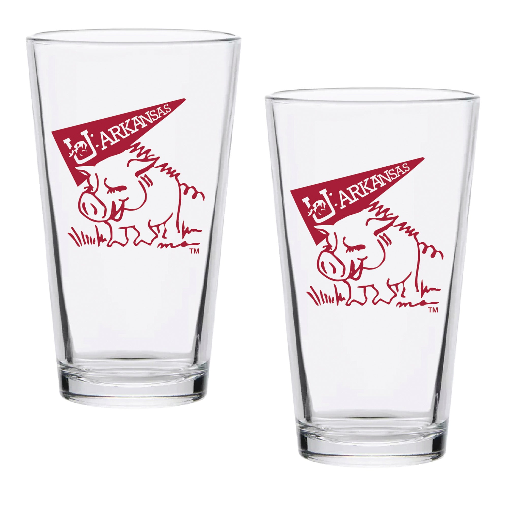 Set of 2 Arkansas Razorbacks College Vault Sketch 16oz Pints