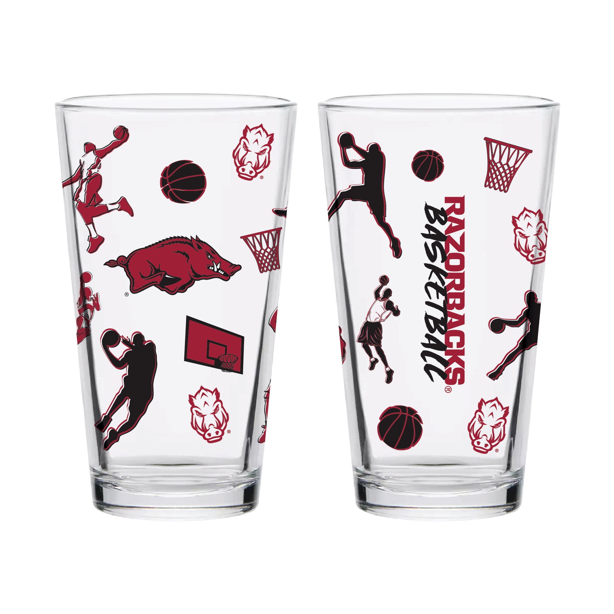 Set of 2 Arkansas Razorbacks Basketball Sketch 16oz Pints