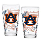 Set of 2 Auburn Tigers Campus Line Art 16oz Pints