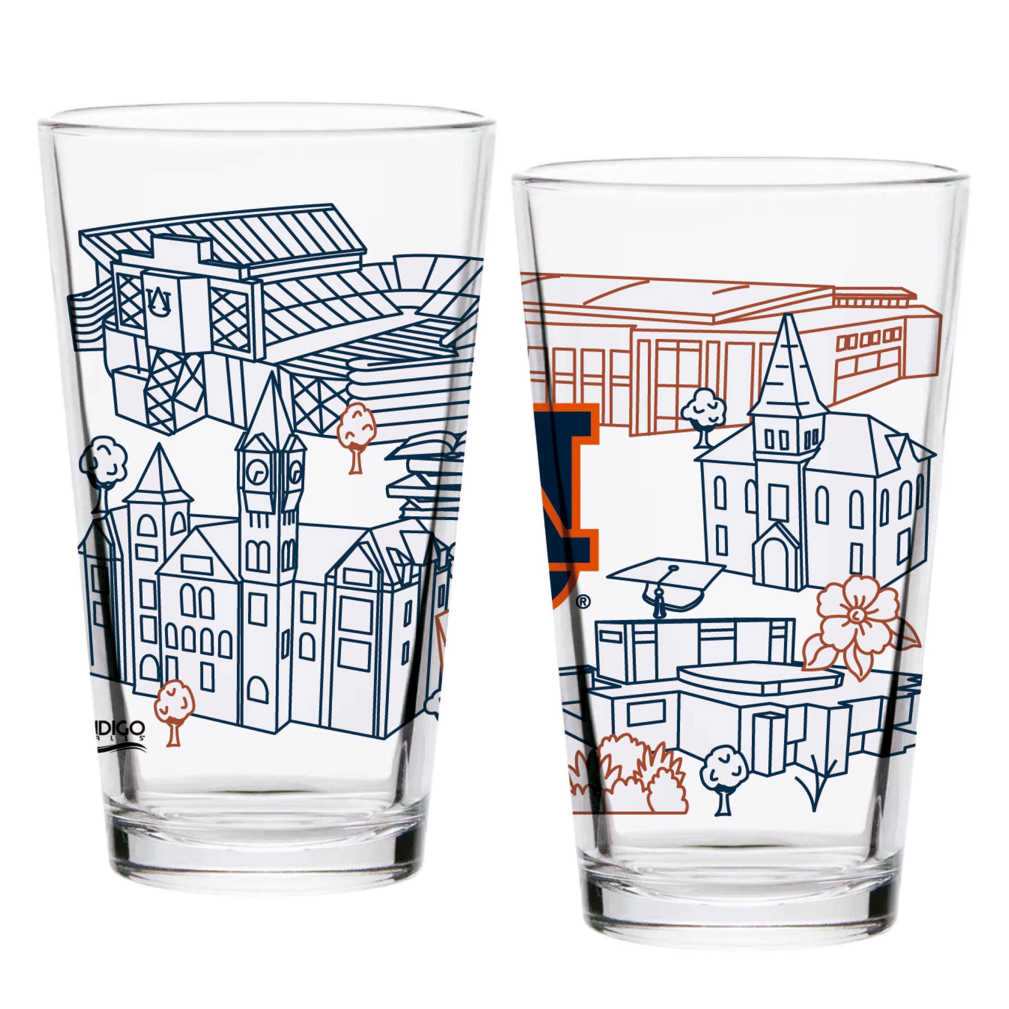Set of 2 Auburn Tigers Campus Line Art 16oz Pints