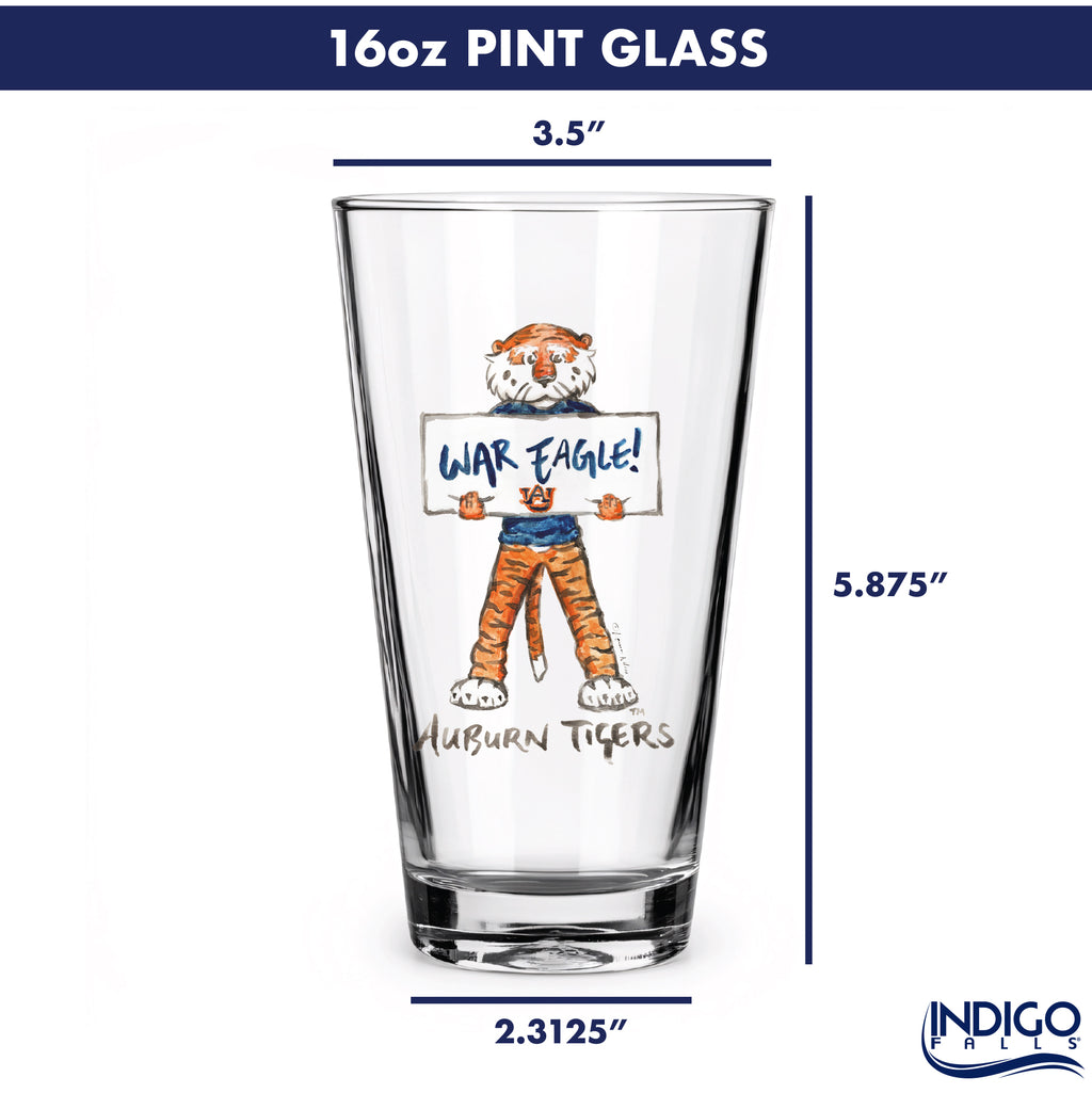 Set of 4 Auburn Tigers Mascot by Laura Wilcox 16oz Pint Glasses