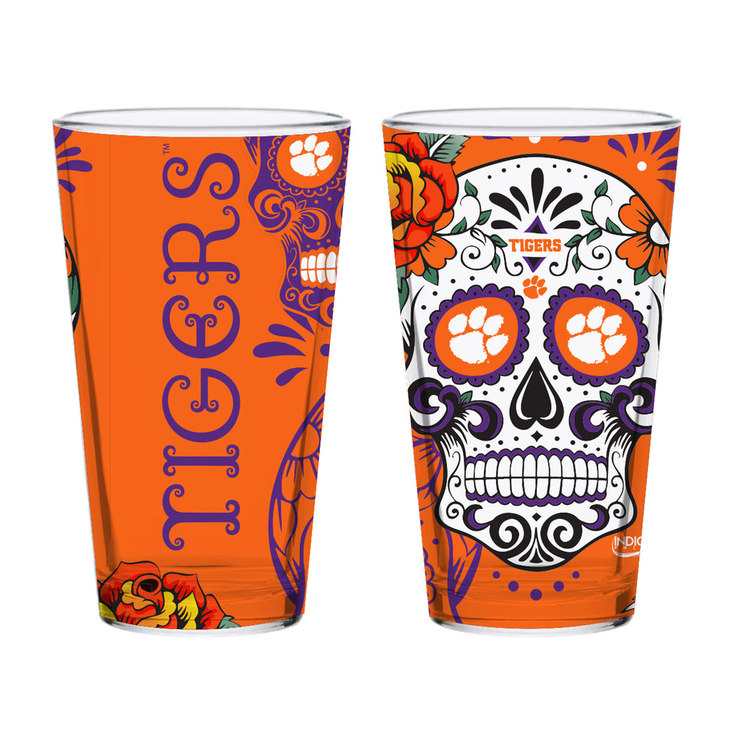 Set of 2 Clemson Dia de los Muertos Pint Glasses