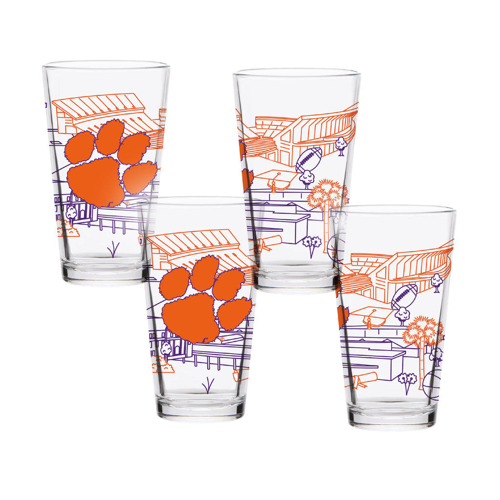 Set of 4 Clemson Tigers Campus Line Art 16oz Pints