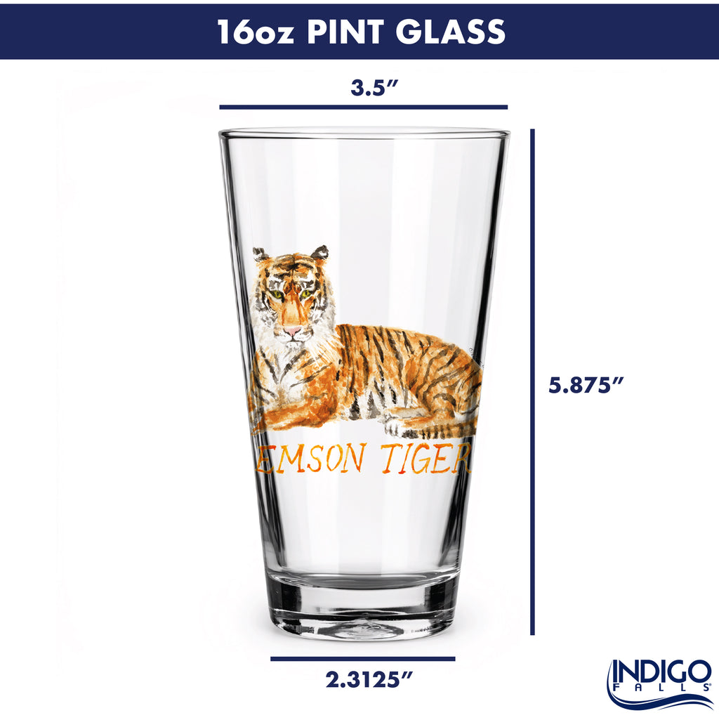 Set of 4 Clemson Tigers Mascot by Laura Wilcox 16oz Pint Glasses