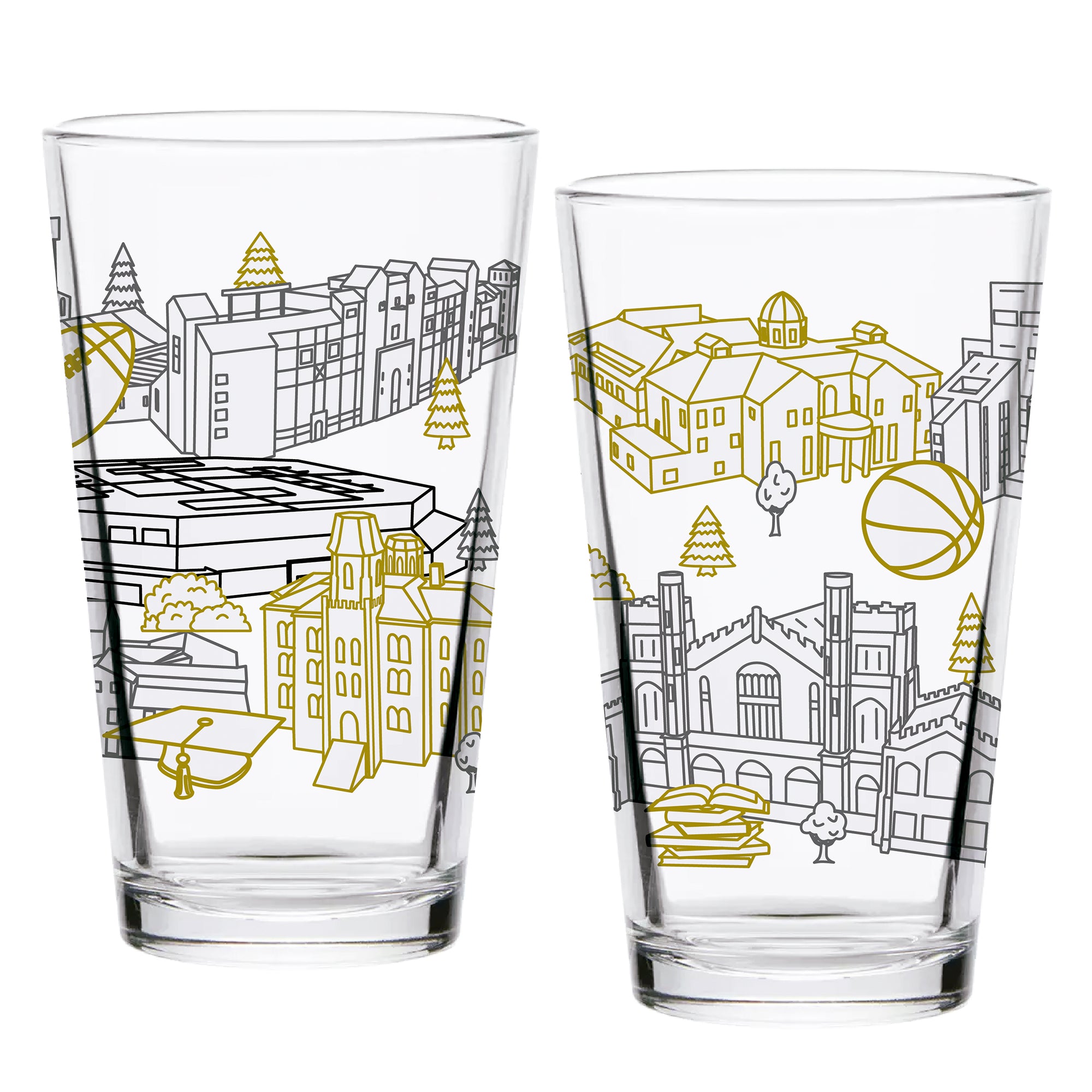 Set of 2 Colorado Buffaloes Campus Line Art 16oz Pints