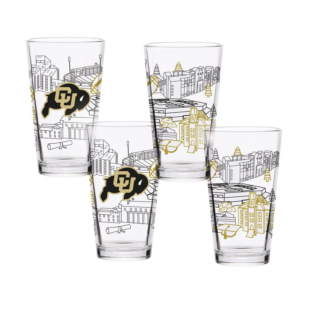 Set of 4 Colorado Buffaloes Campus Line Art 16oz Pints