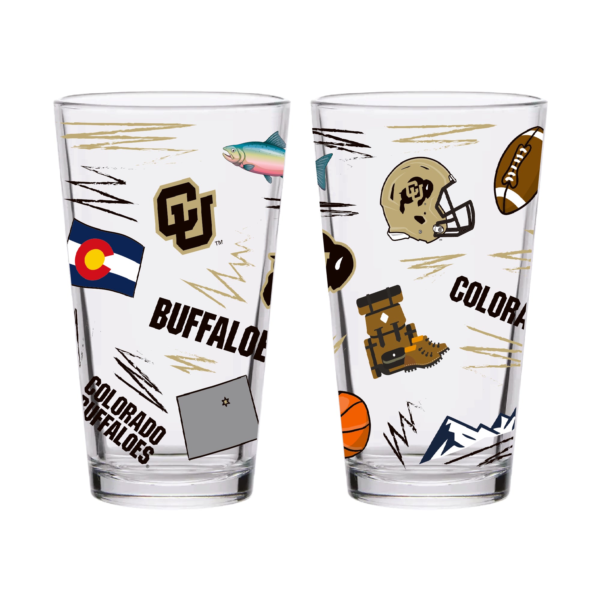Set of 2 Colorado Buffaloes Local 16oz Pints