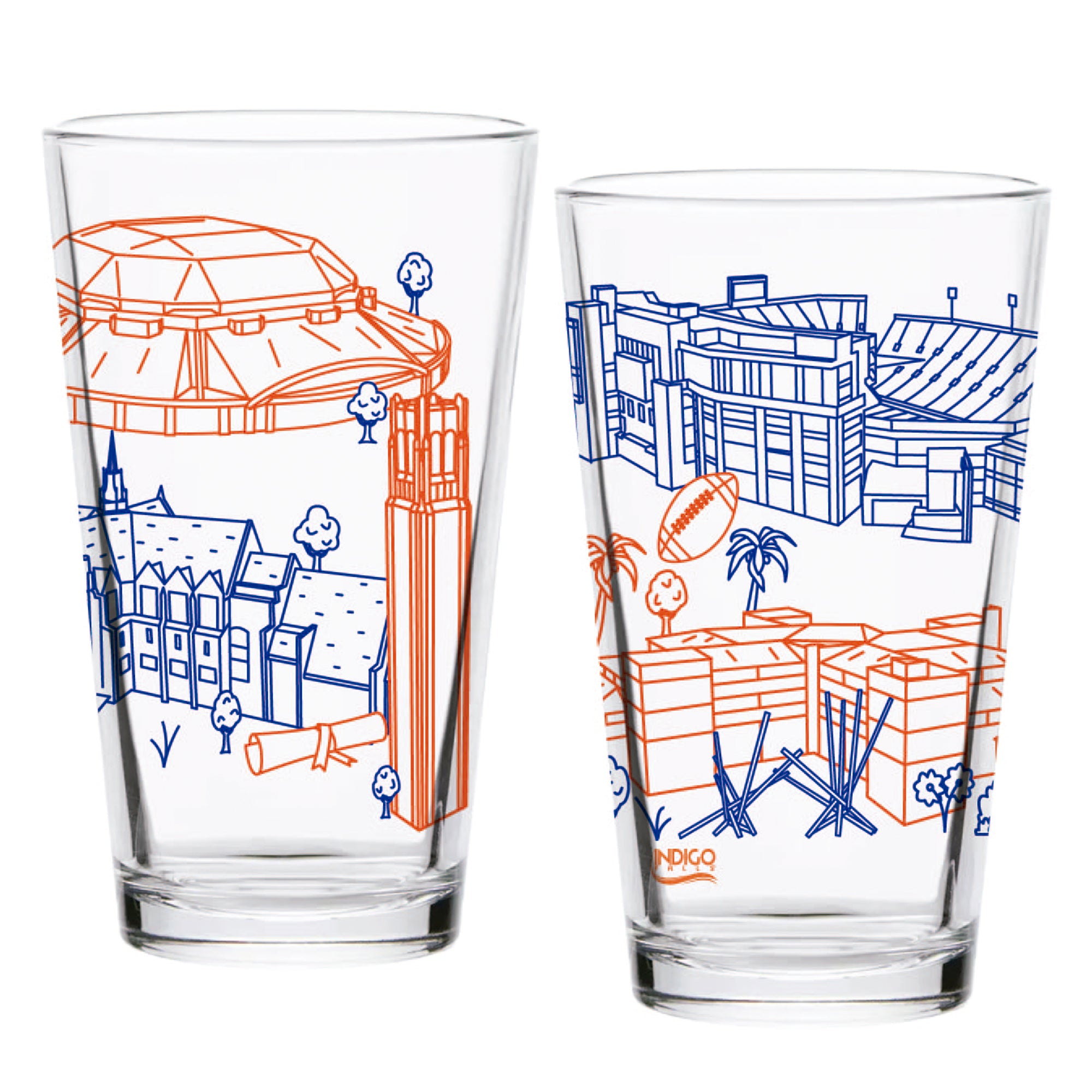 Set of 2 Florida Gators Campus Line Art 16oz Pints