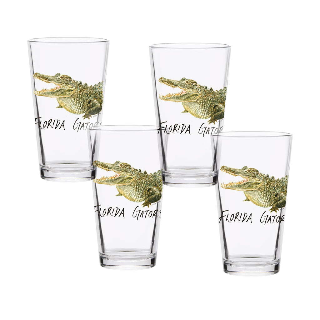 Set of 4 Florida Gators Mascot by Laura Wilcox 16oz Pint Glasses