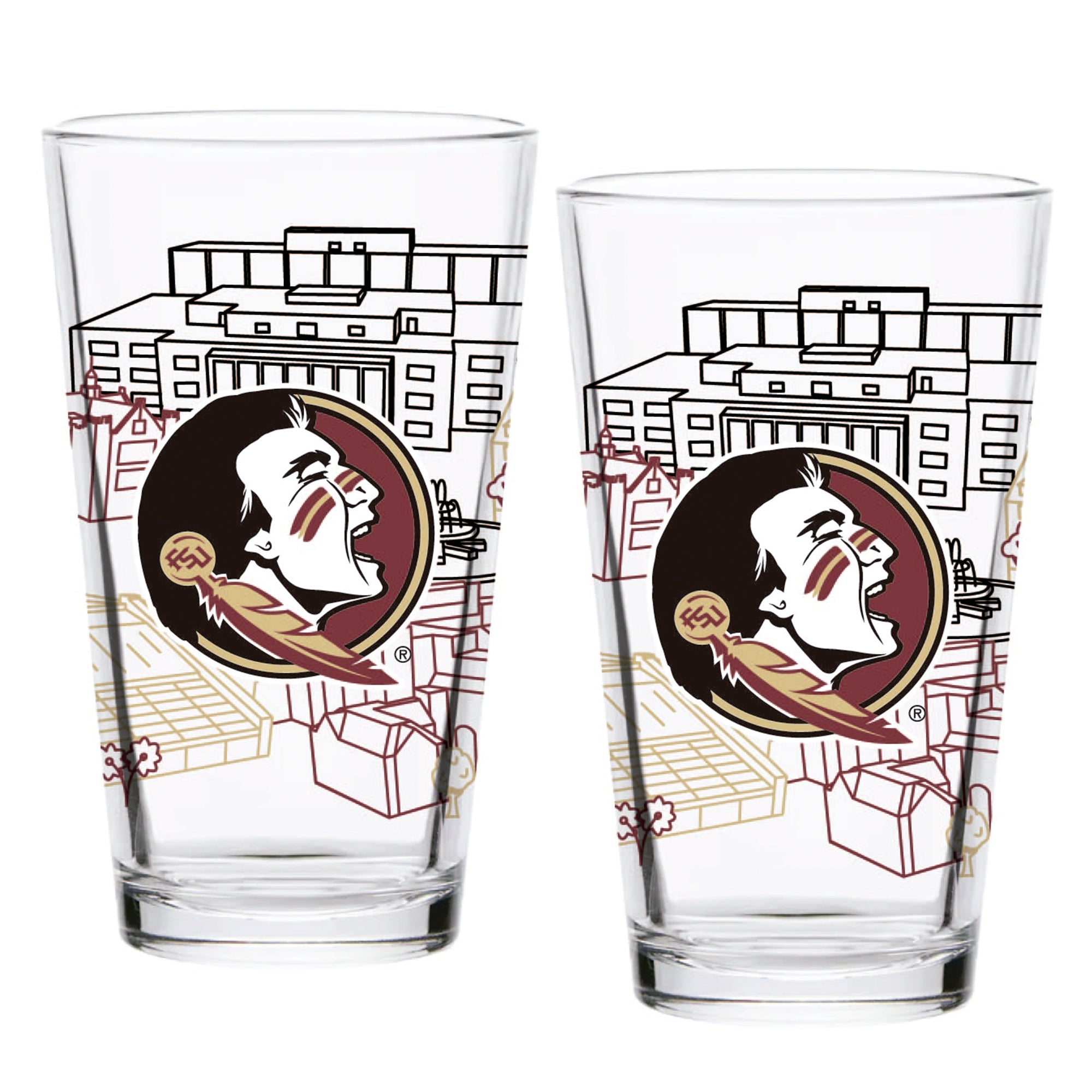 Set of 2 Florida State Seminoles Campus Line Art 16oz Pints