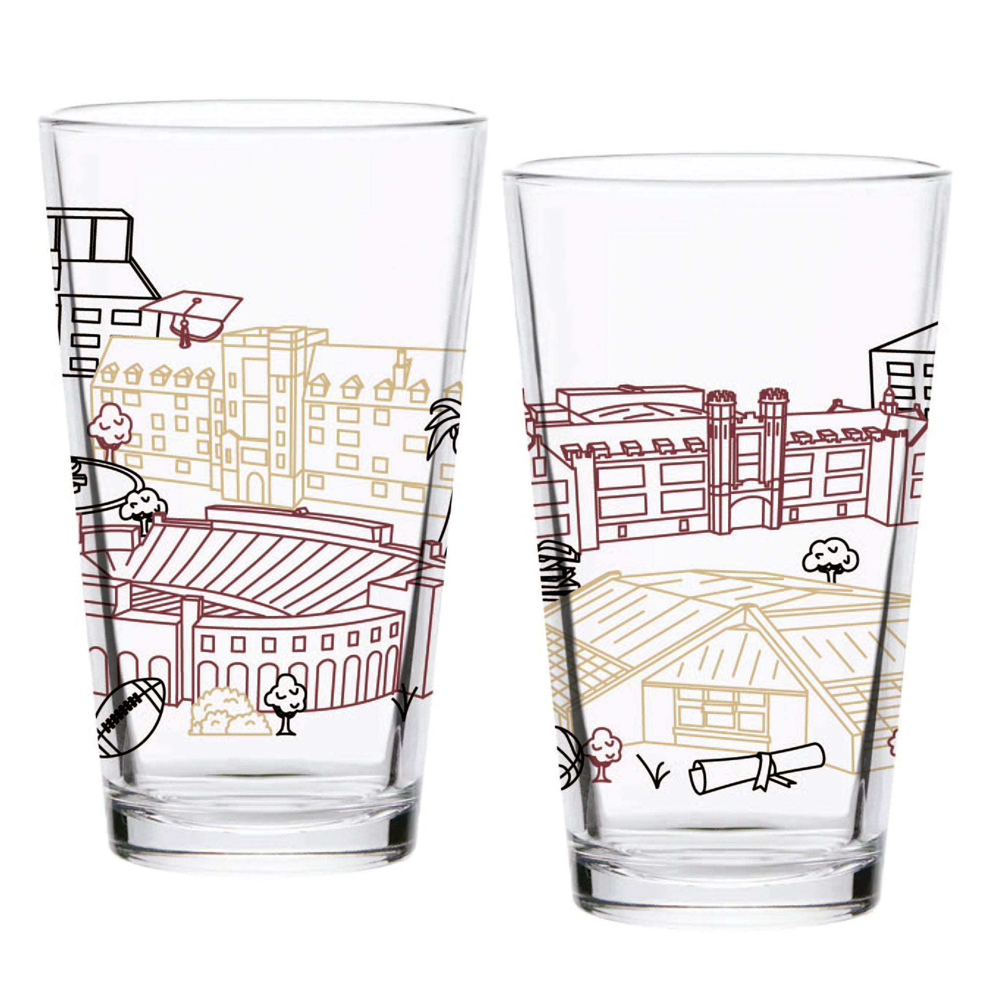 Set of 2 Florida State Seminoles Campus Line Art 16oz Pints