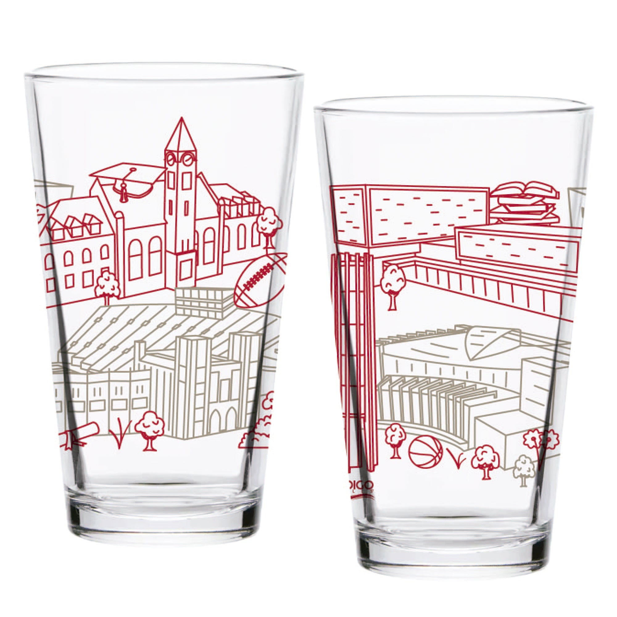 Set of 2 Indiana Hoosiers Campus Line Art 16oz Pints